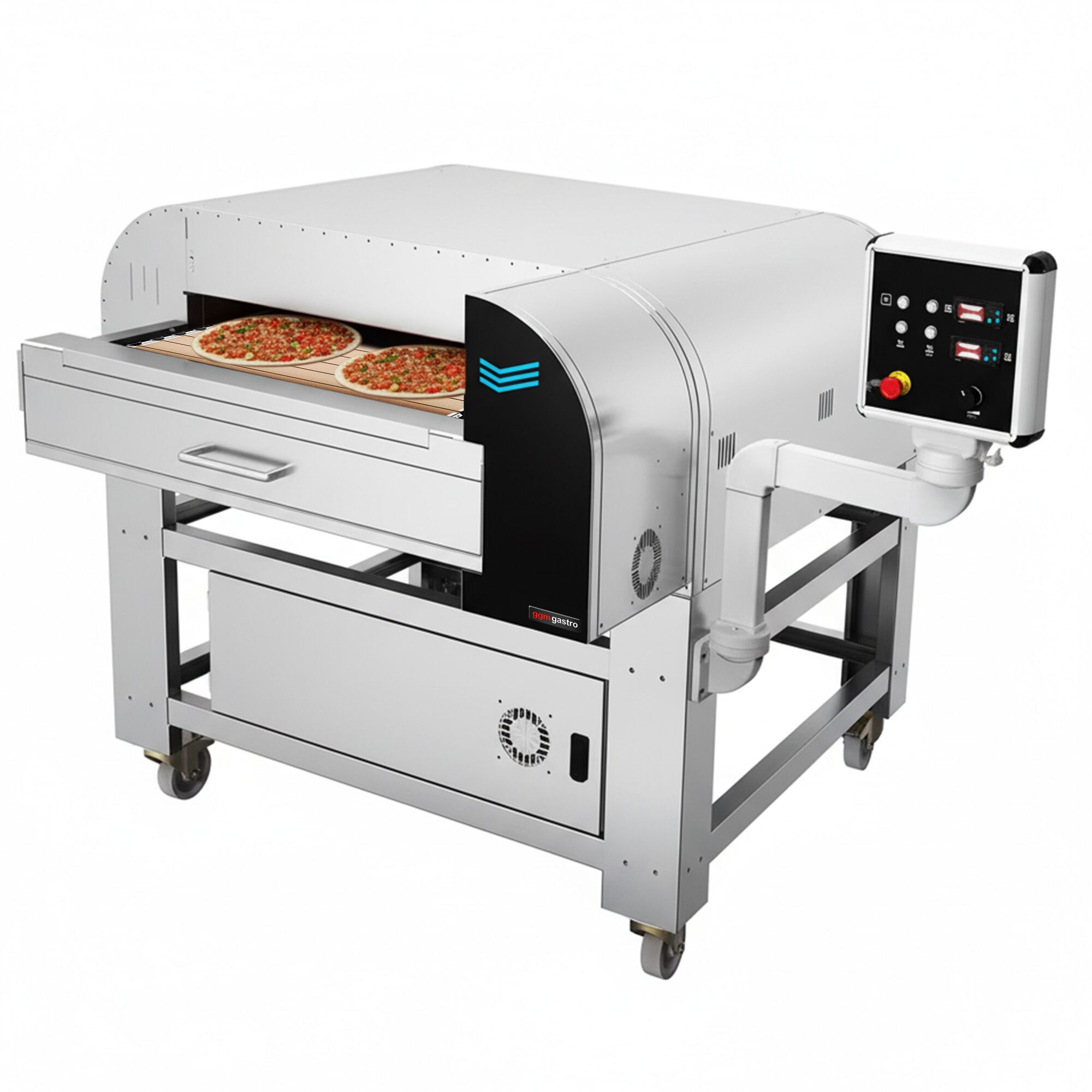 Four à convoyeur électrique pour pizza / lahmacun avec bande transporteuse en pierre réfractaire - numérique - Largeur de bande : 780 mm - 200 pizzas/heure