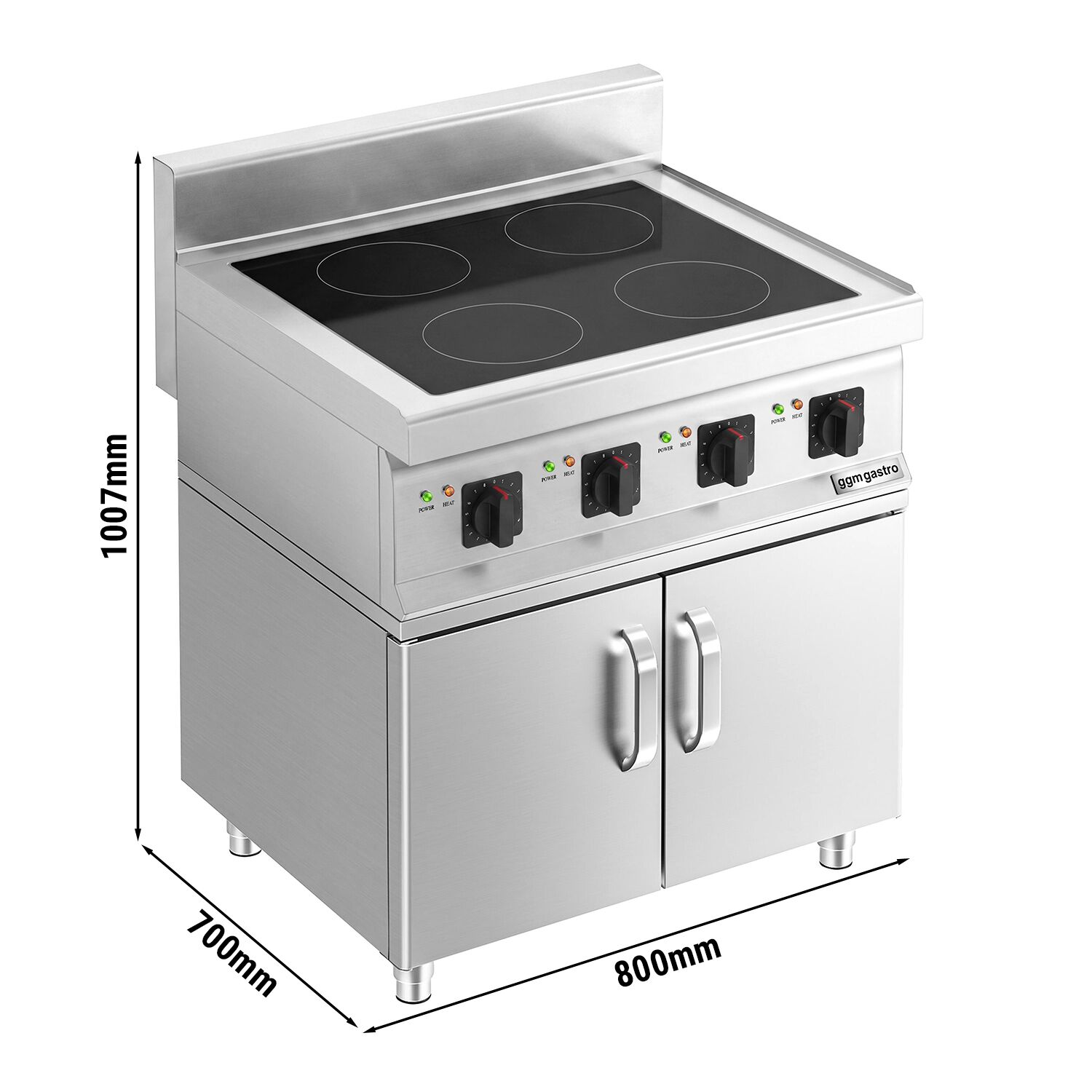 Cuisinière à induction - 14 kW - 4 plaques de cuisson - incl. meuble bas avec 2 portes