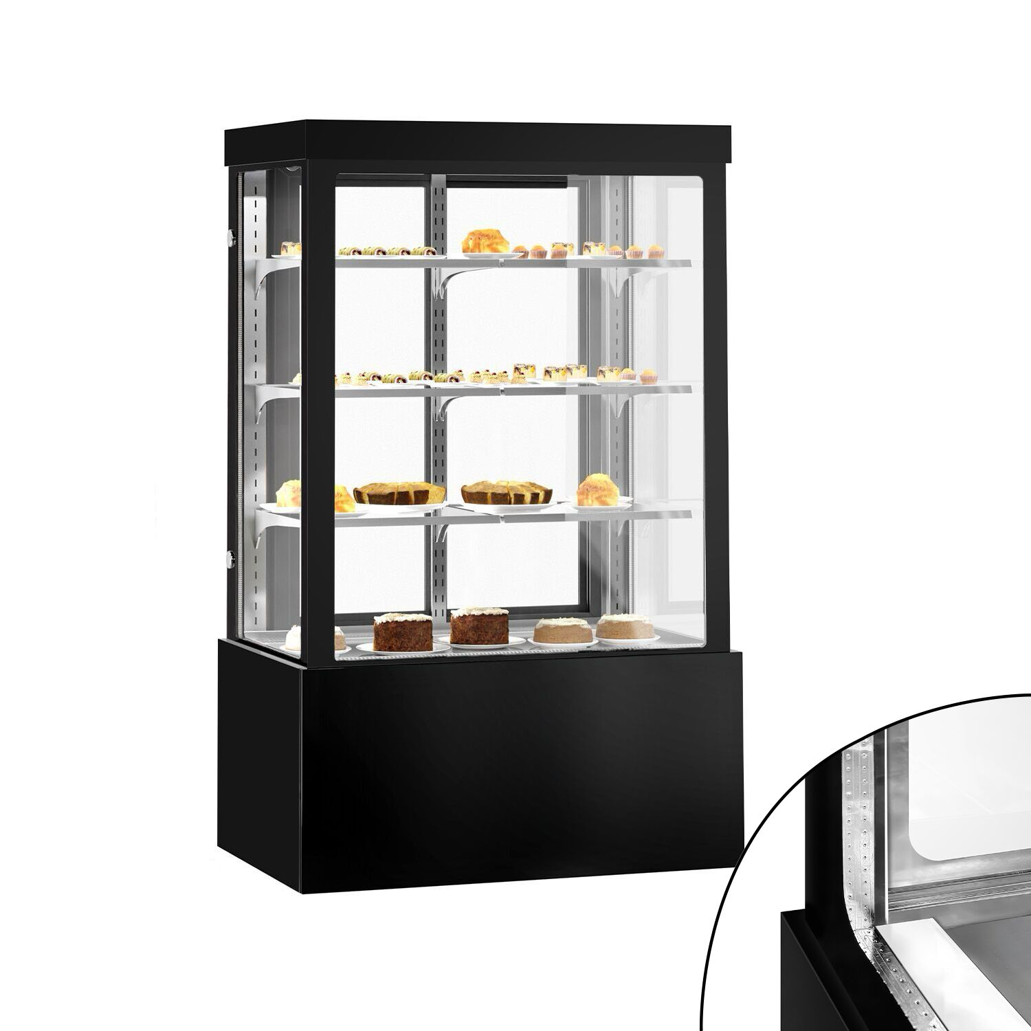 Vitrine de comptoir réfrigérée - 950L - 1200mm - Double vitrage - avec 3 étagères - portes coulissantes vitrées arrière - Noir