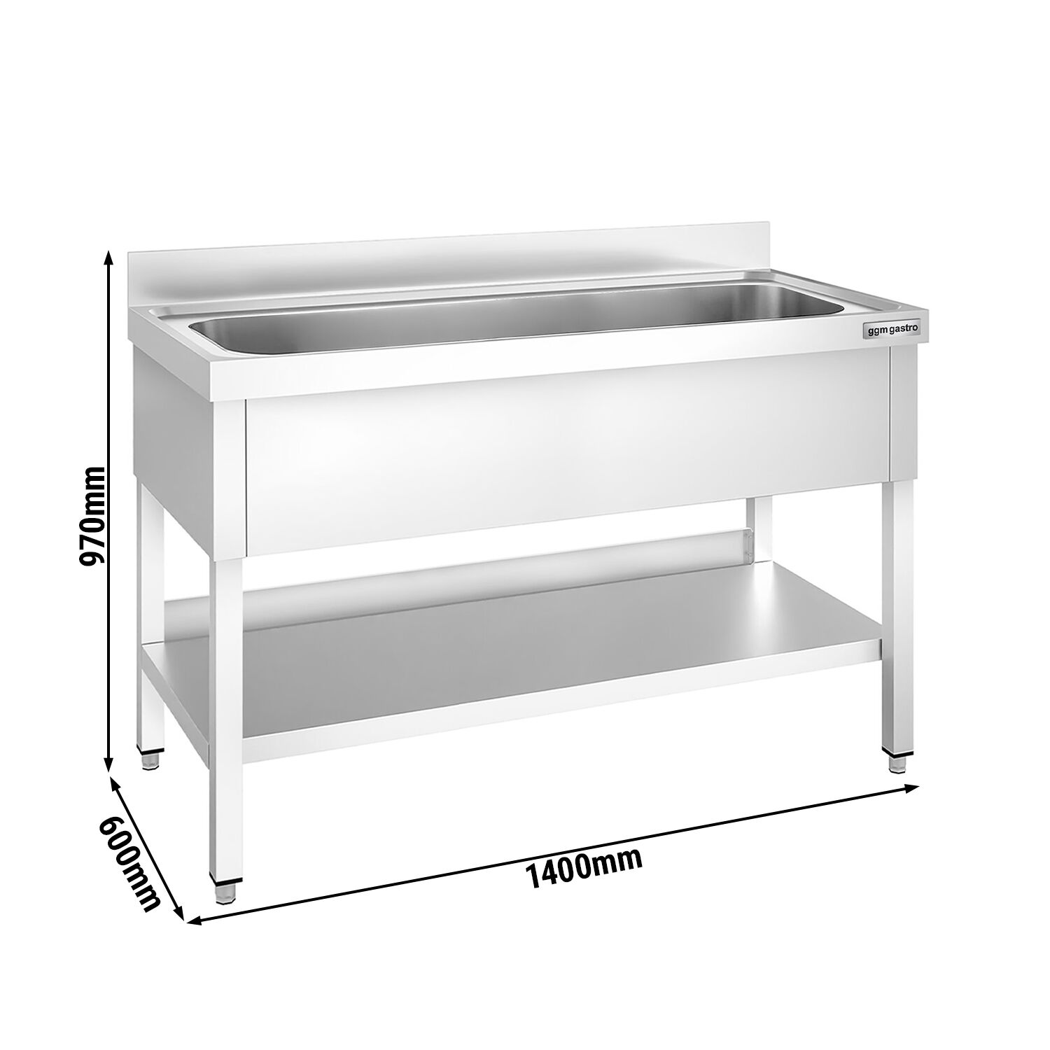 Plonge à marmites en inox PREMIUM - 1400x600mm - avec étagère basse & 1 bac(s)