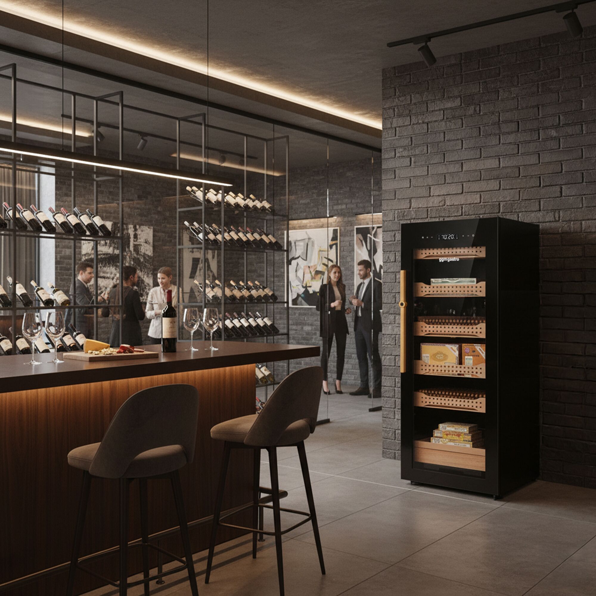 Armoire à Cigares Humidor avec Capteur d'Empreintes Digitales & Application de Contrôle - 200 Litres - pour 1200 Cigares - 6 Tiroirs