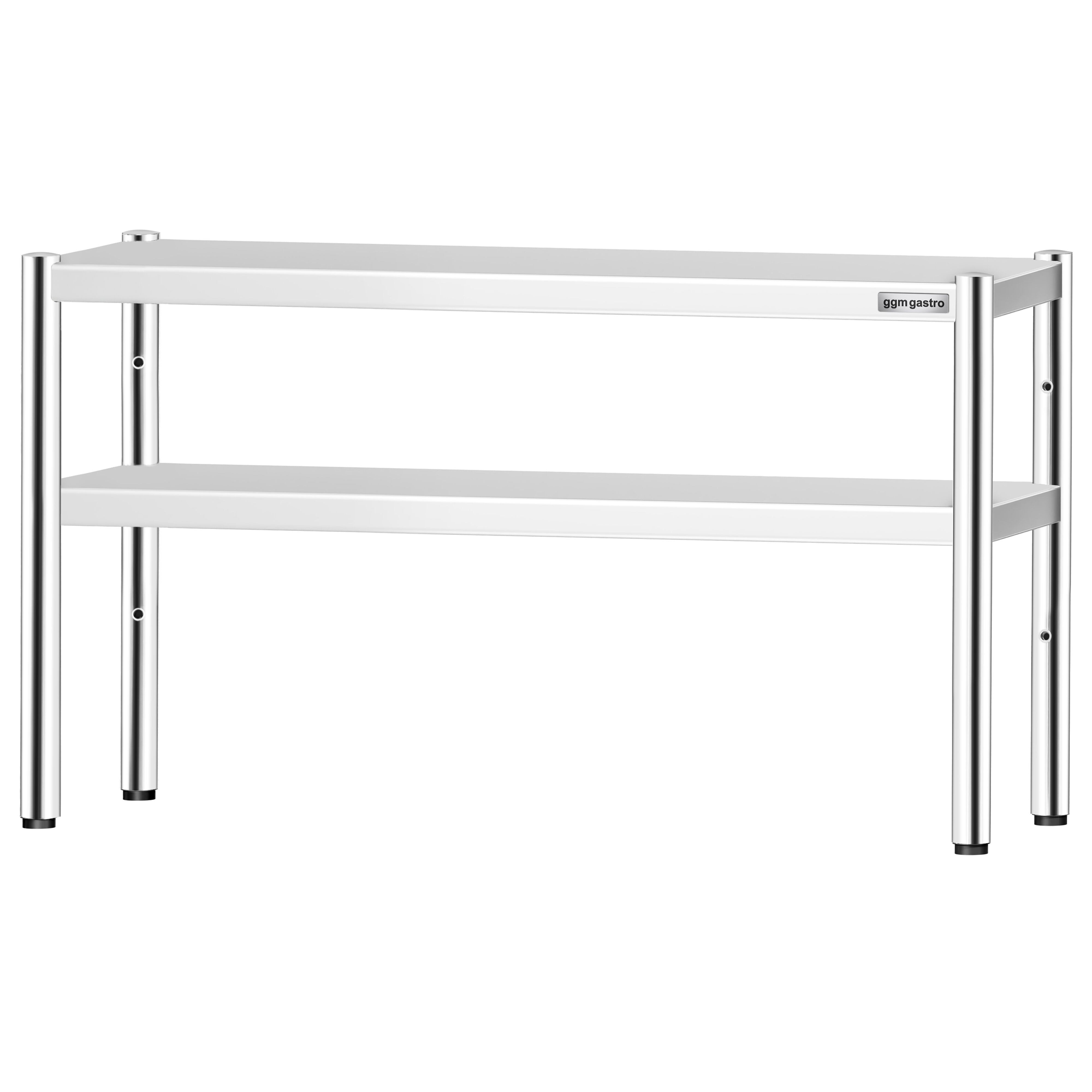 Étagère supérieure en inox – 2 niveaux – 1400 × 370 mm – hauteur réglable