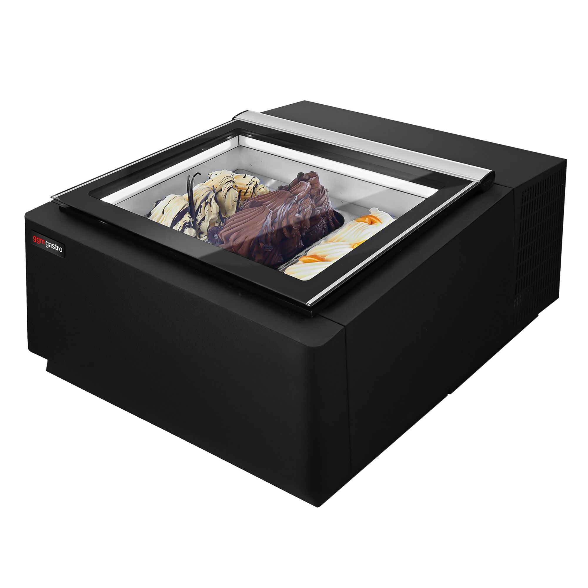 Vitrine à glaces à poser - 670mm - Froid statique - Noir - pour 3 bacs Napoli 5 L - Côté client