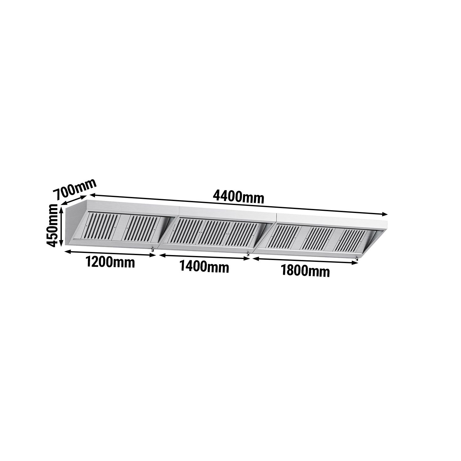Fali elszívóernyő - 4400 mm - 700 mm mély - Labirintszűrő és világítás - motor nélkül