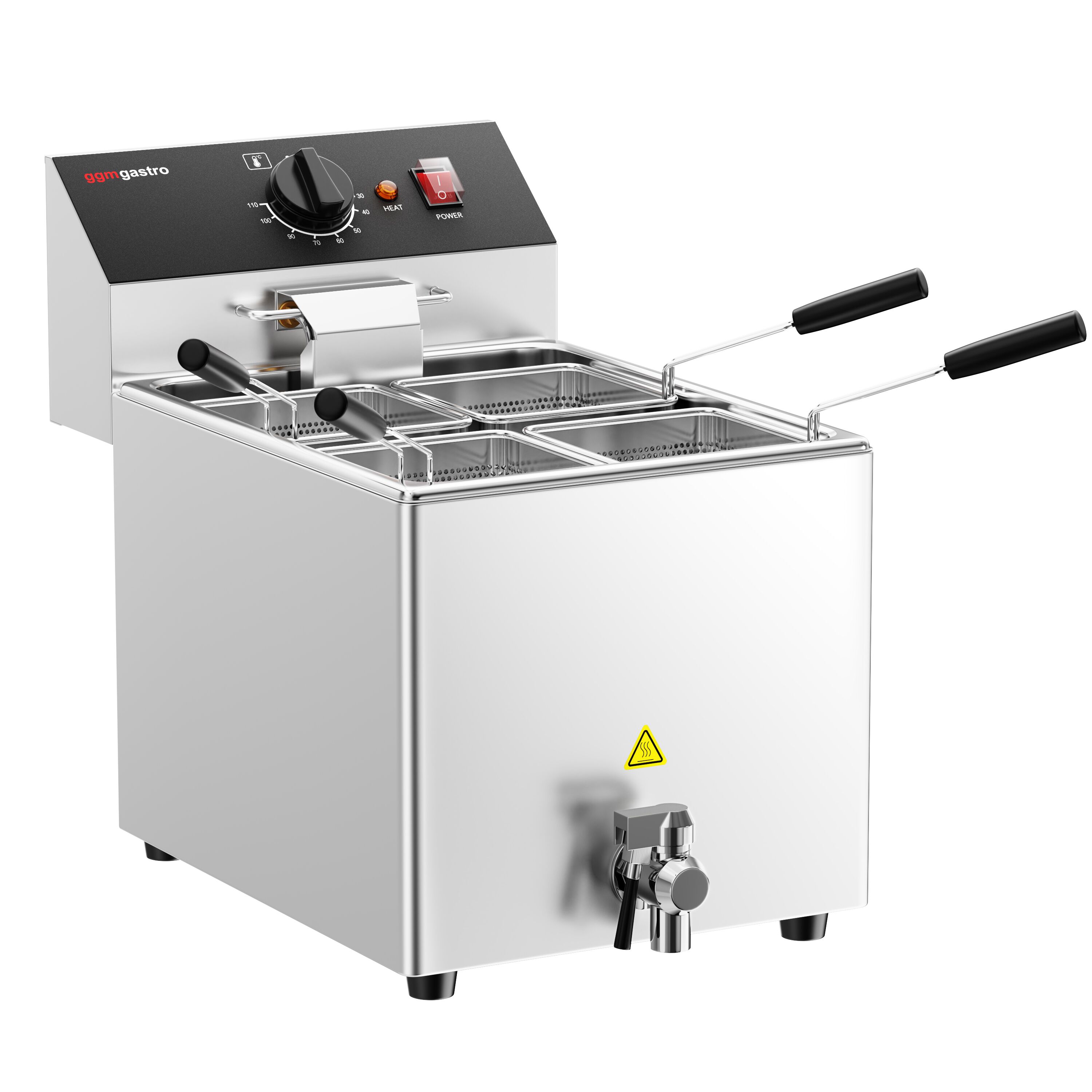 Cuiseur à pâtes électrique – 8 L – 3,25 kW – avec robinet de vidange – incl. 4 paniers