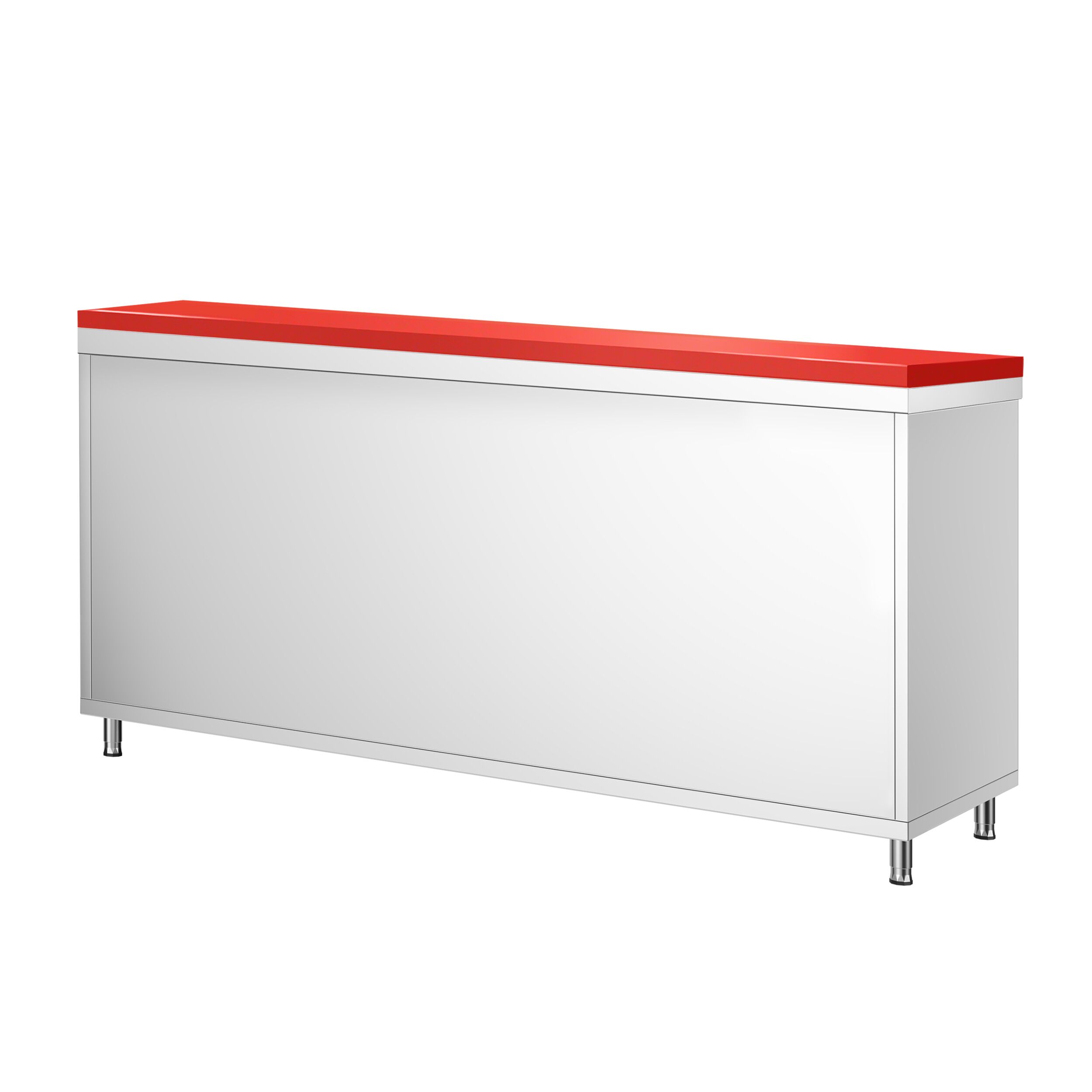 Table armoire en acier inoxydable PREMIUM - 1800x600mm - avec portes coulissantes et étagère basse - pour viande crue - incl. plateau de découpe Rouge PEHD (HACCP)