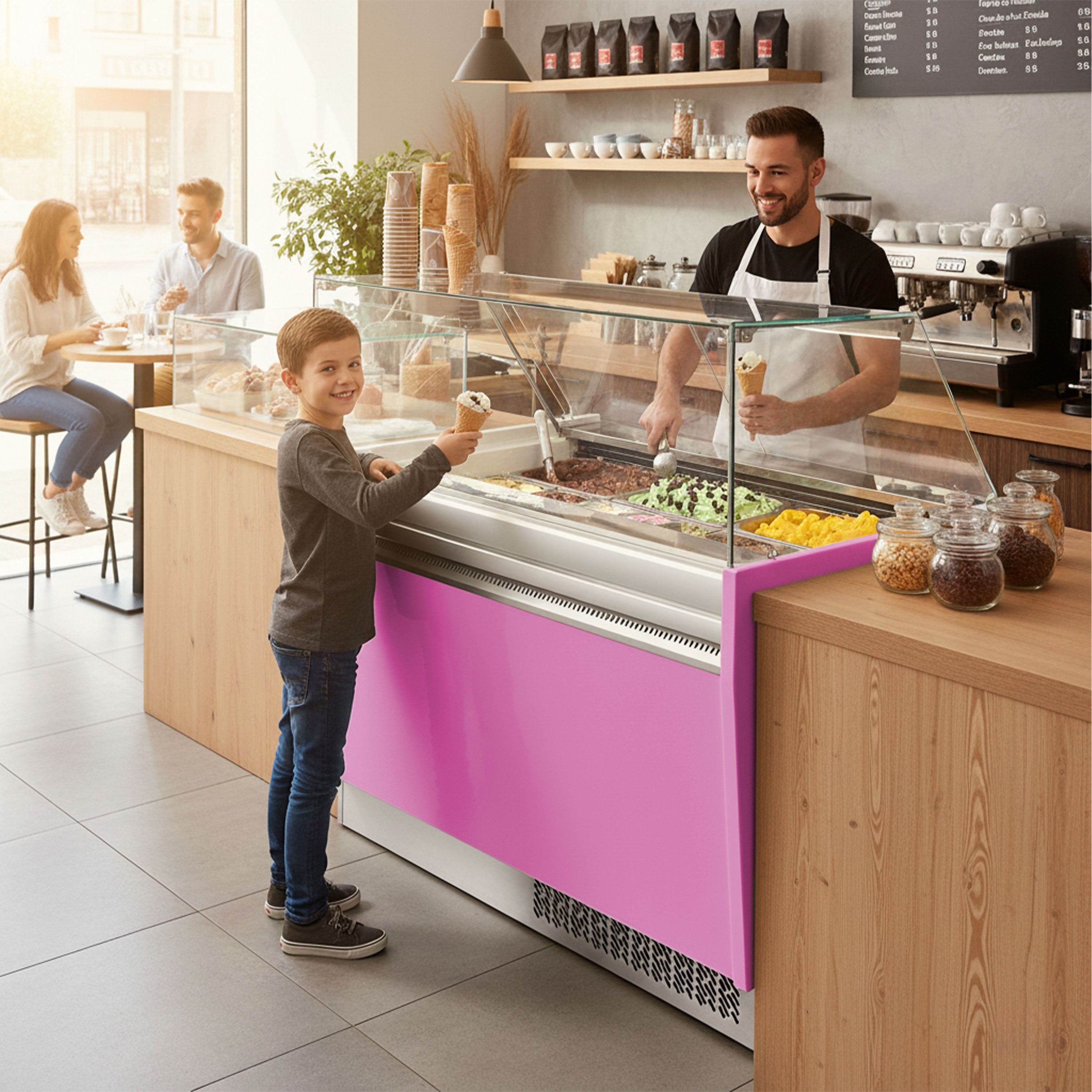 Vitrine à glace LIAM – 1310 mm – refroidissement statique – pour 10+10 bacs à glace de 5 litres – Rose