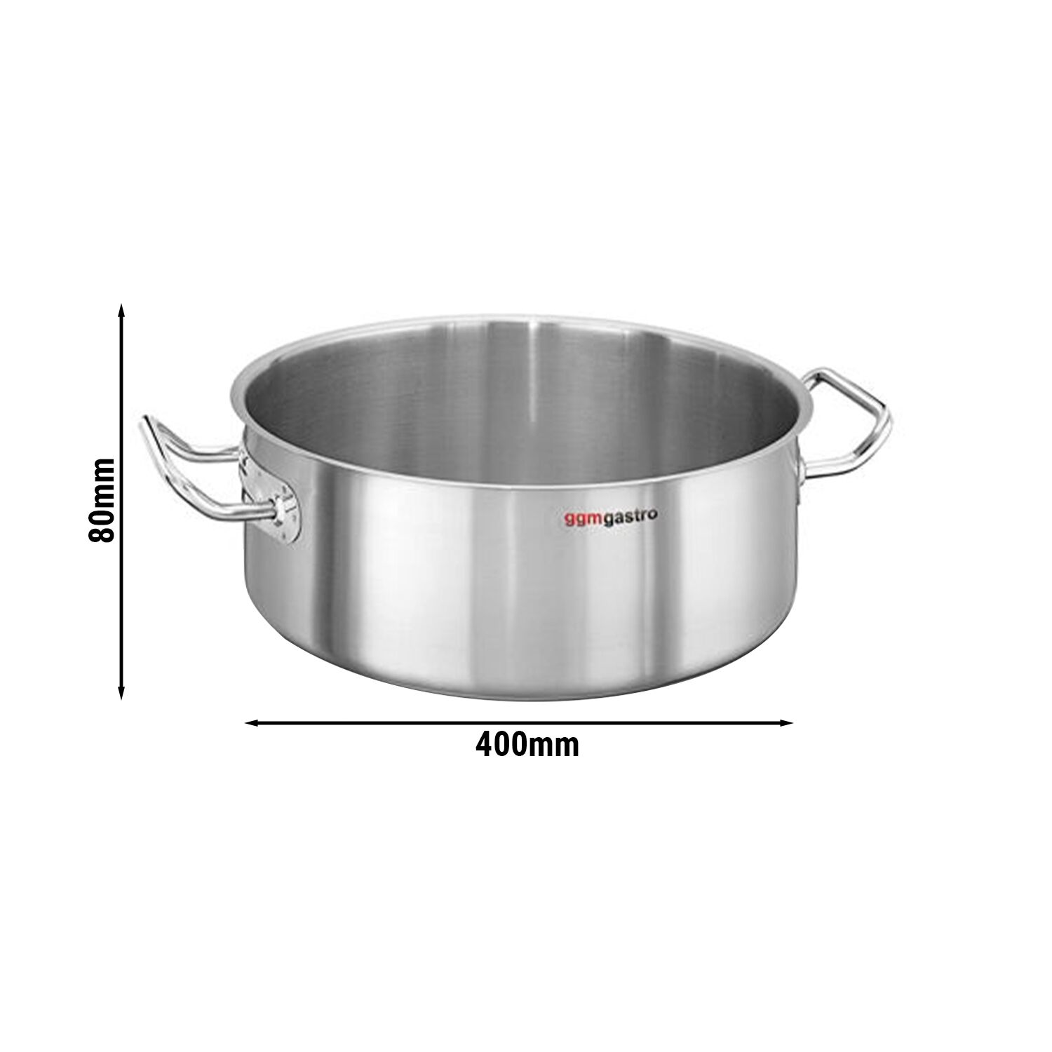 Bratentopf - Edelstahl - 10 Liter - Ø 400mm - Höhe: 80mm - Induktionsgeeignet
