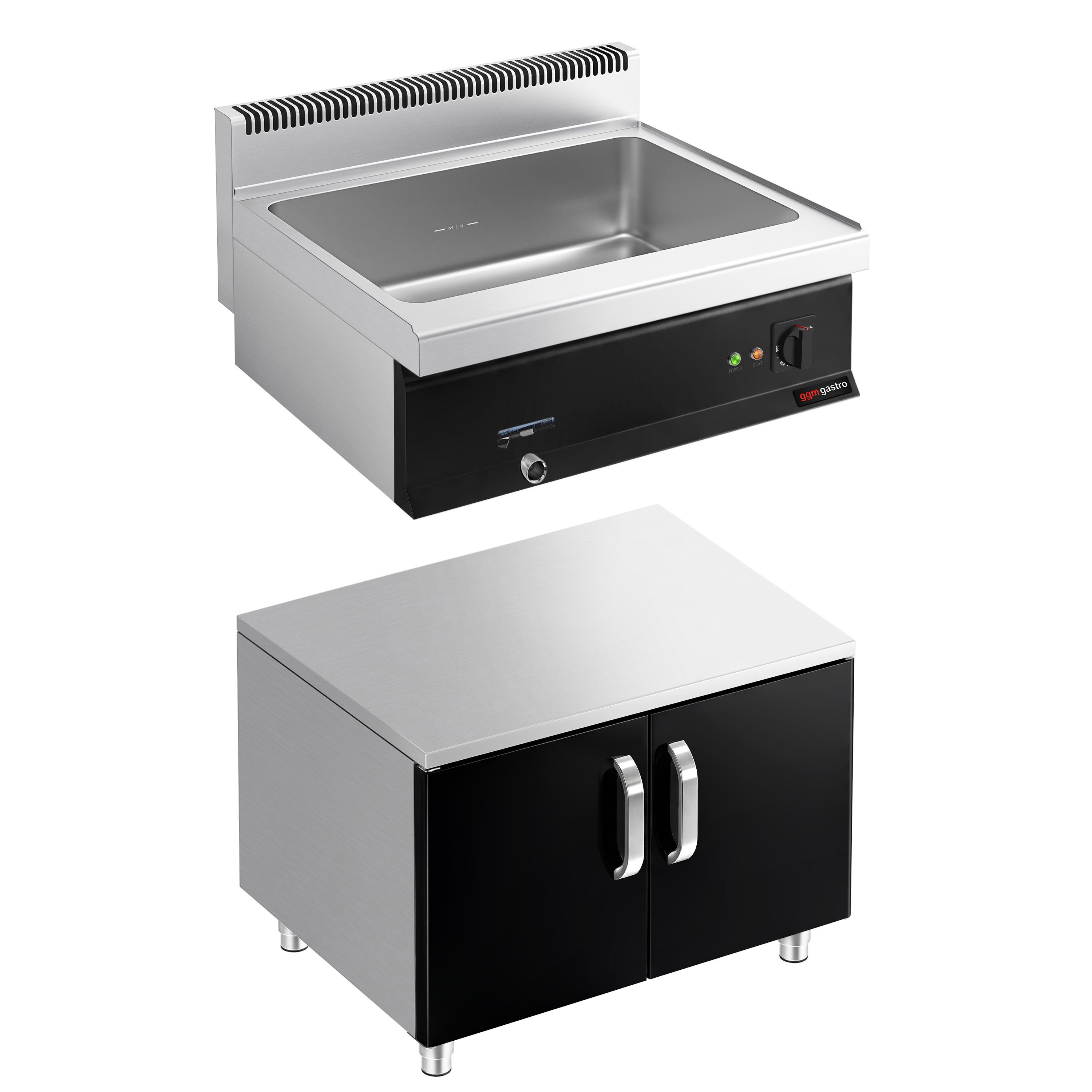 Elektro Bain-Marie - 2,4 kW - 2x GN 1/1 oder 4x GN 1/2 - inkl. Unterbau mit 2 Türen