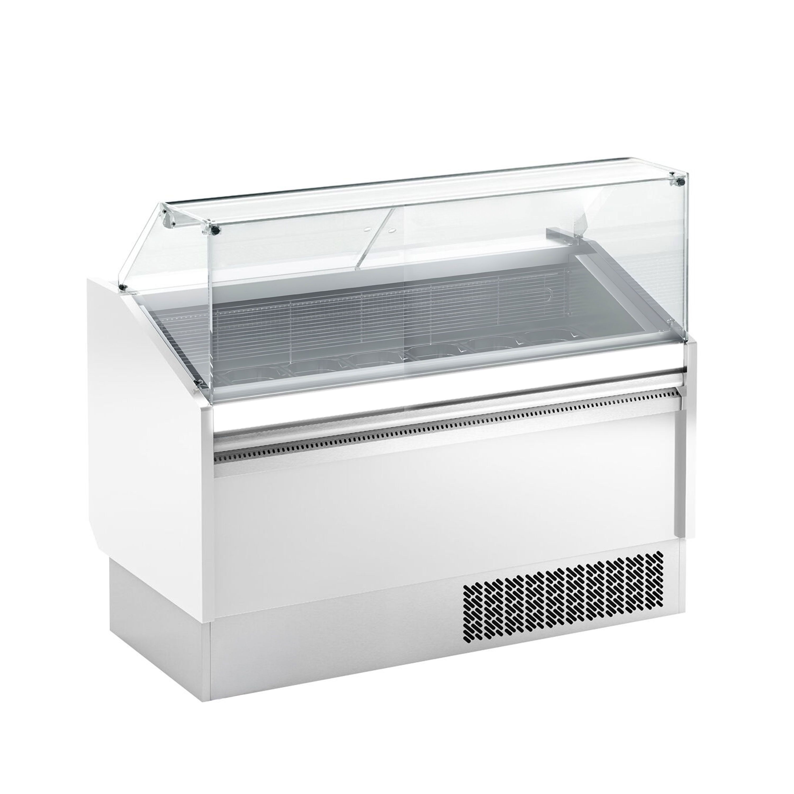 Vitrine à glace LEVI – 1620 mm – refroidissement statique – pour 9+9 bacs à glace de 5 litres – Blanc