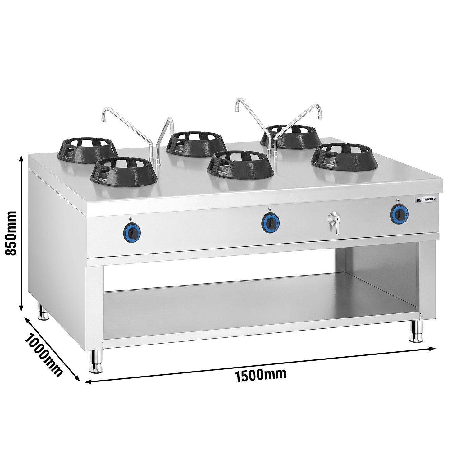 Εστία Wok Αερίου Τύπου Νησίδας - 84 kW - 6 Καυστήρες - με 4 Βρύσες Νερού