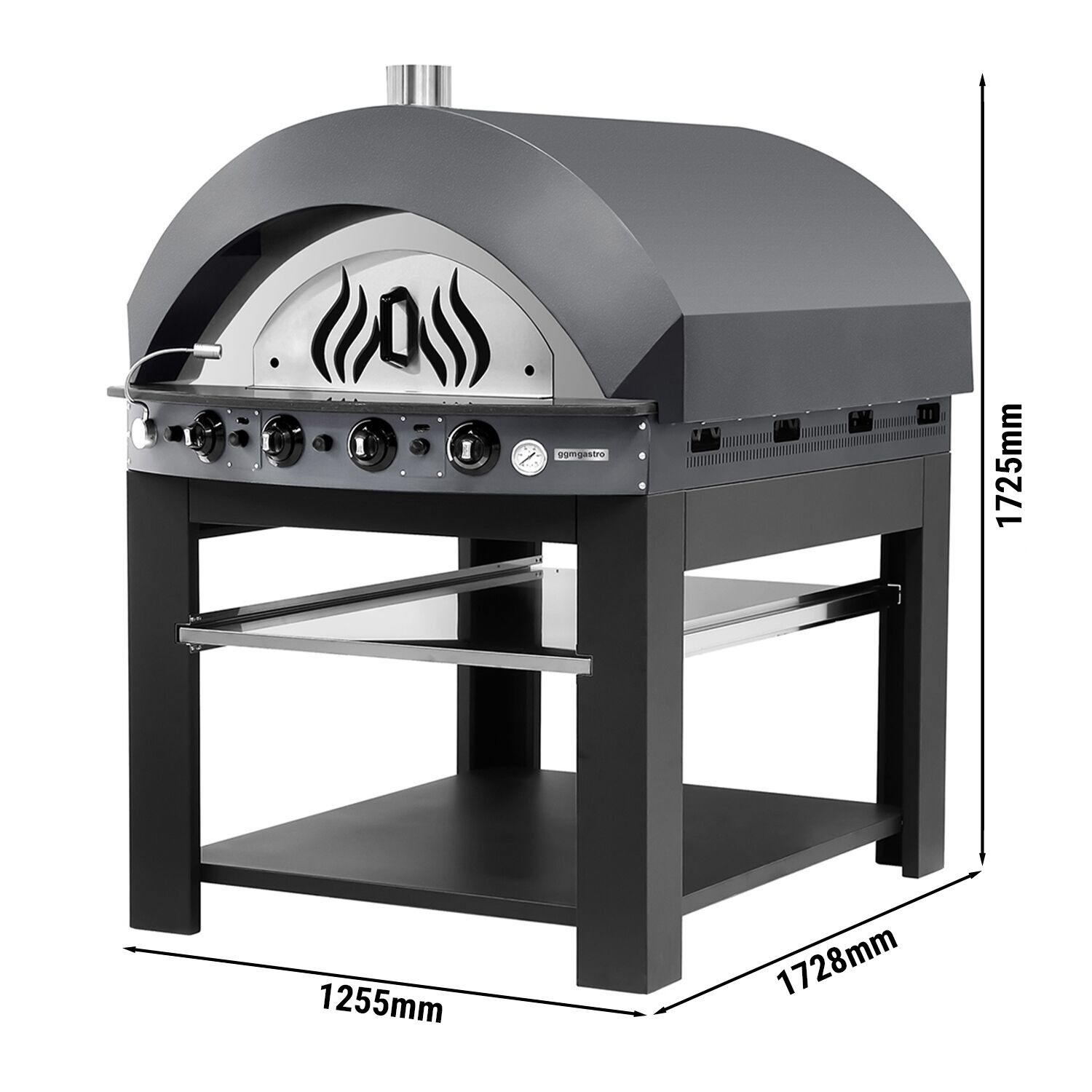 Four à pizza à gaz - 11 x 25 cm - Manuel - Anthracite - avec soubassement inclus