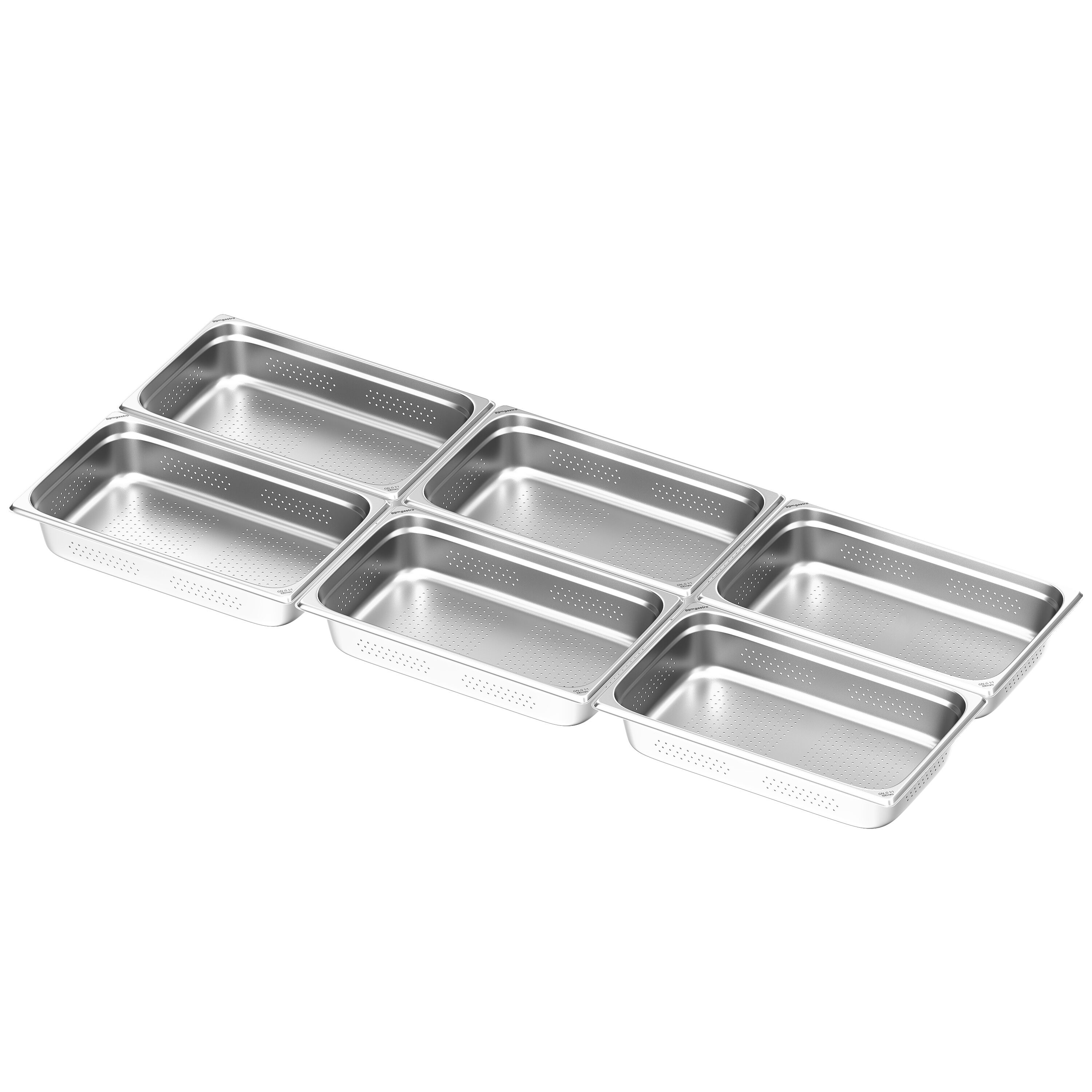 (6 pcs) Acier inoxydable Bac GN GN 1/1 - perforé - Profondeur: 100mm