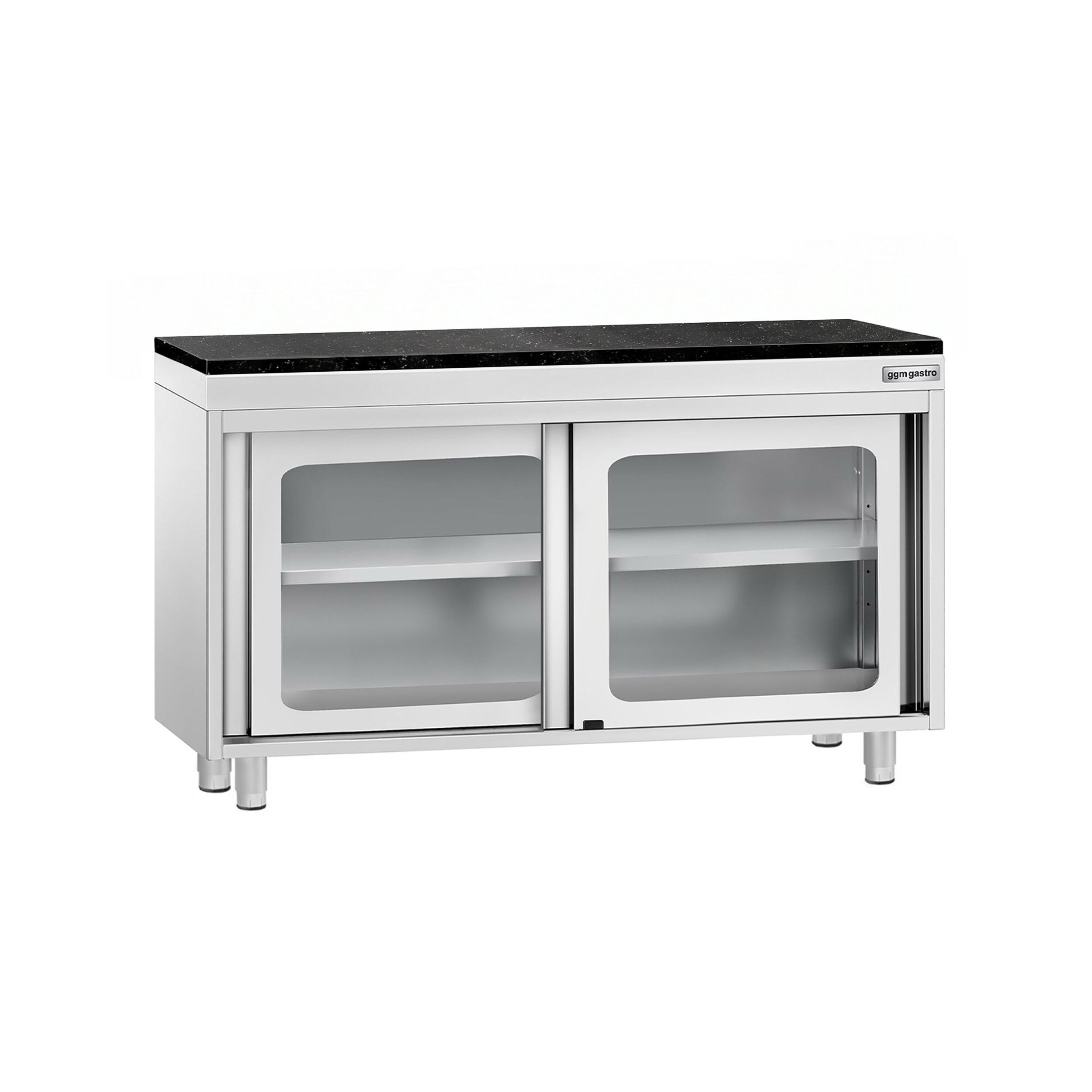 Edelstahl Arbeitsschrank PREMIUM - 1200x700mm - mit Glasschiebetür - inkl. Granitarbeitsplatte