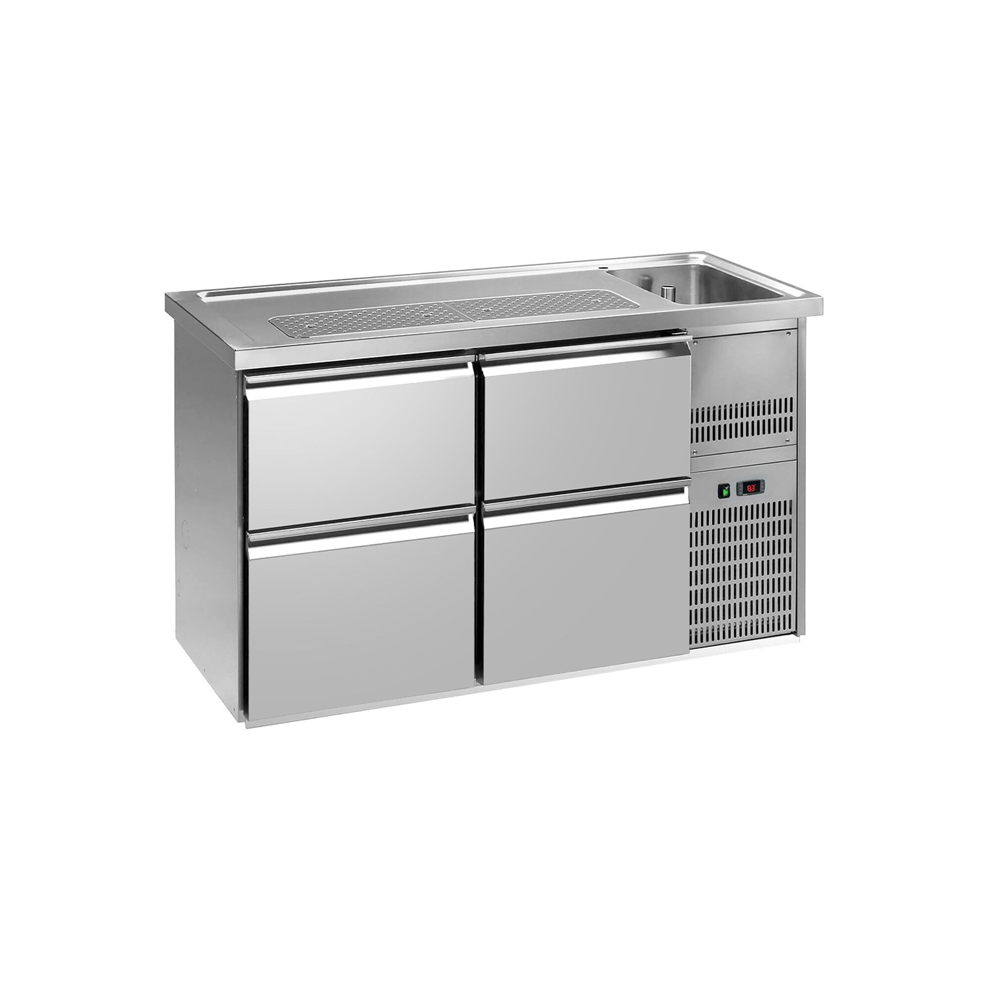Comptoir de bar réfrigéré Premium PLUS – 1550 × 700 mm – 4 tiroirs
