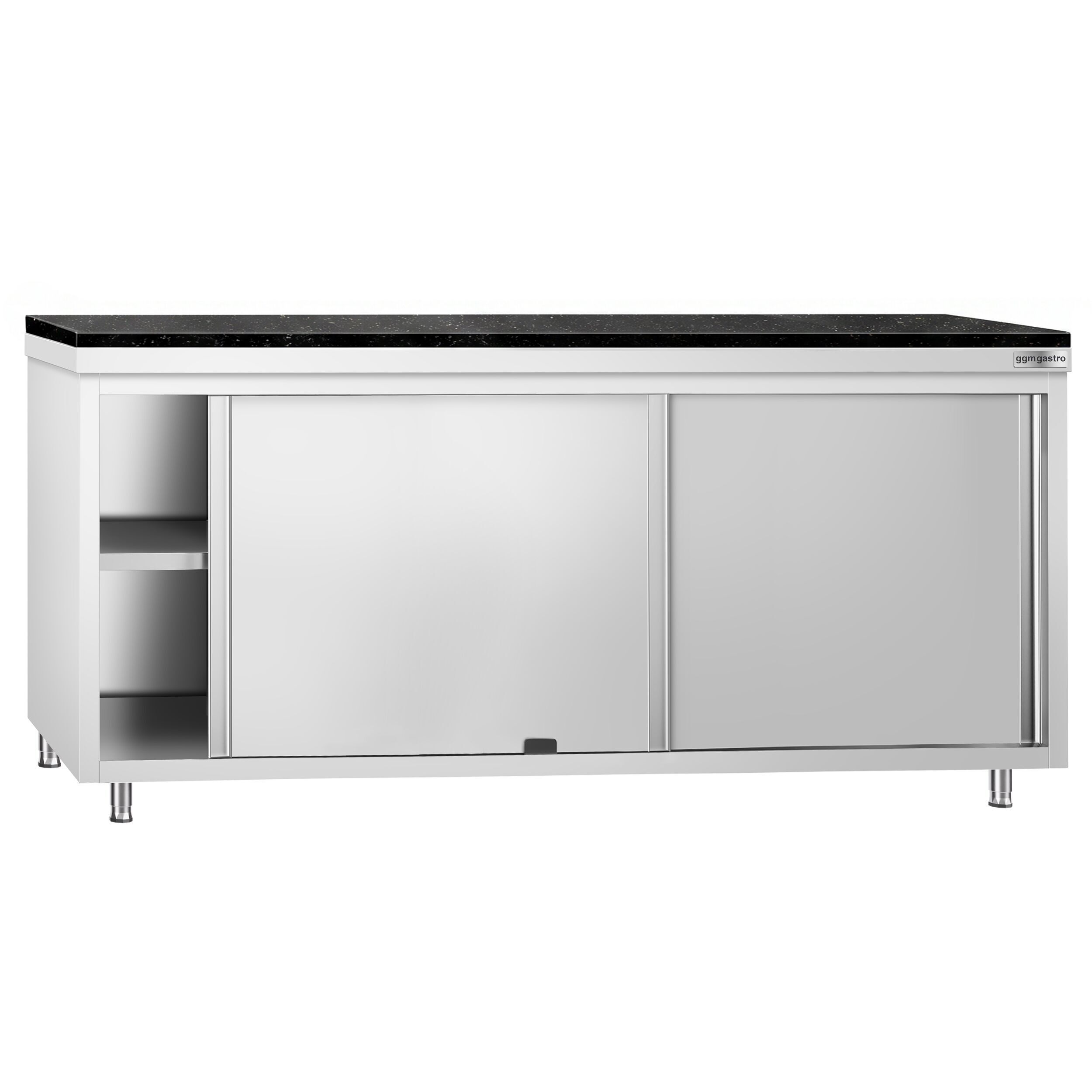 Roestvrijstalen werkkast PREMIUM - 2000 x 600 mm - met doorgeefluik - incl. granieten werkblad