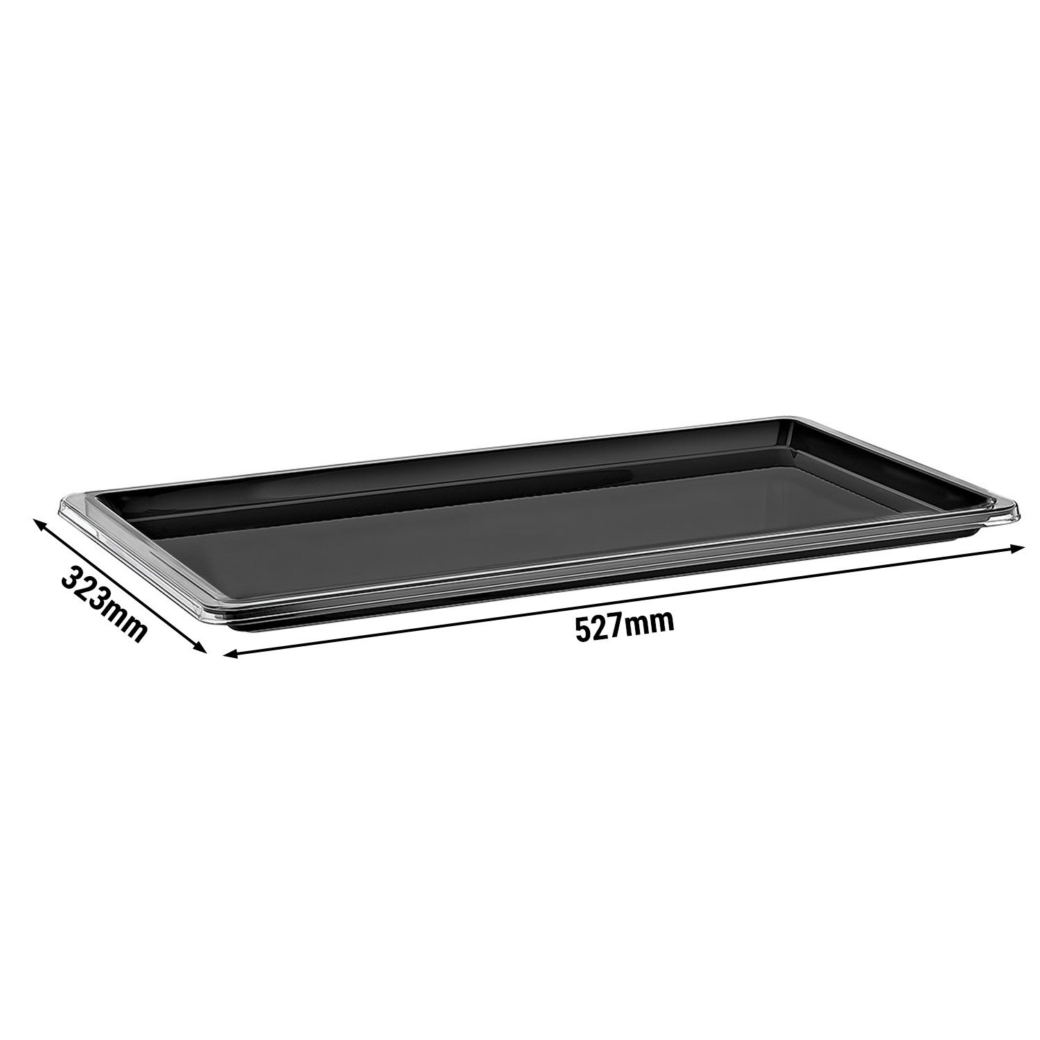 Plateau en Polycarbonate GN 1/1 - Noir - 527x323mm - Hauteur:23mm - compatible lave-vaisselle, micro-ondes, empilable, résistant aux chocs, résistant aux acides alimentaires