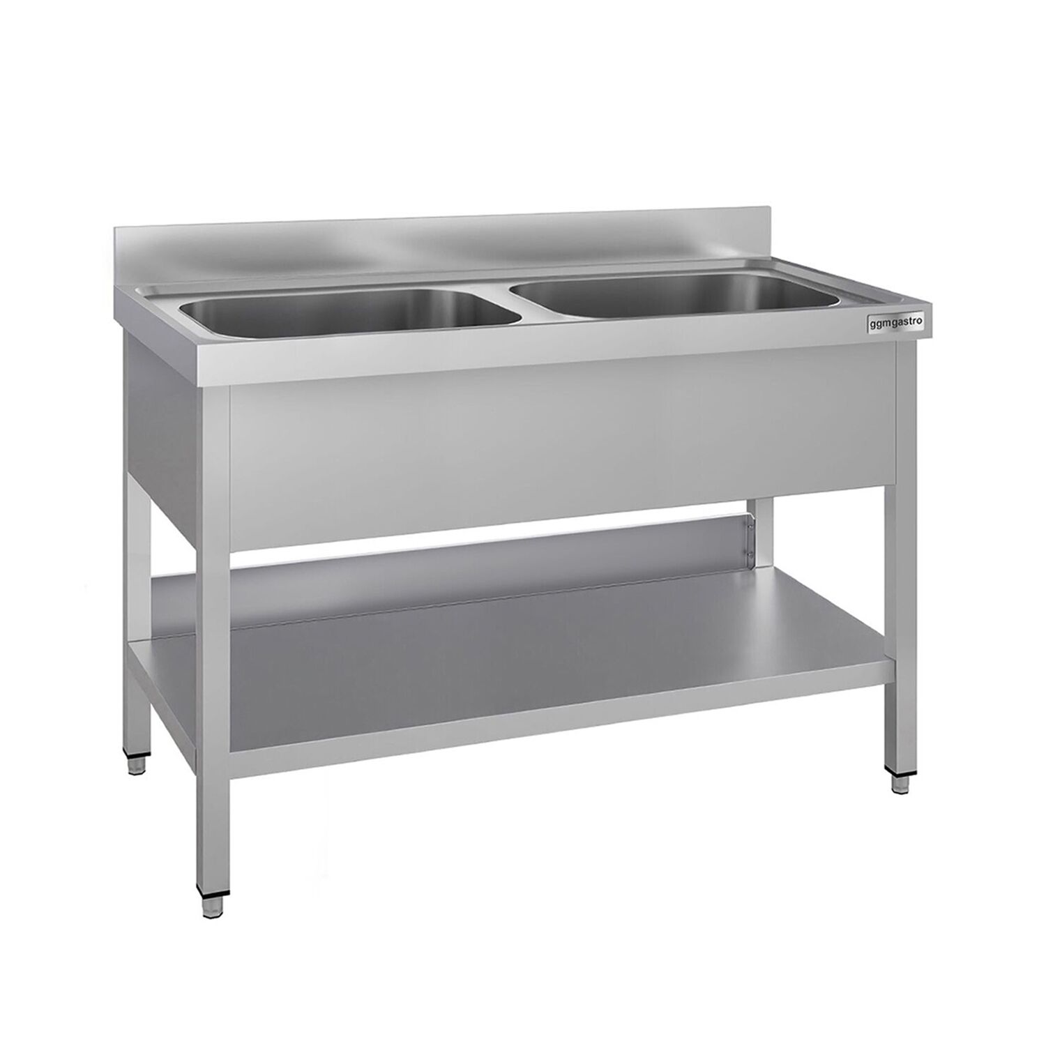Plonge en inox ECO - 1200x700mm - avec étagère basse - 2 bacs au centre