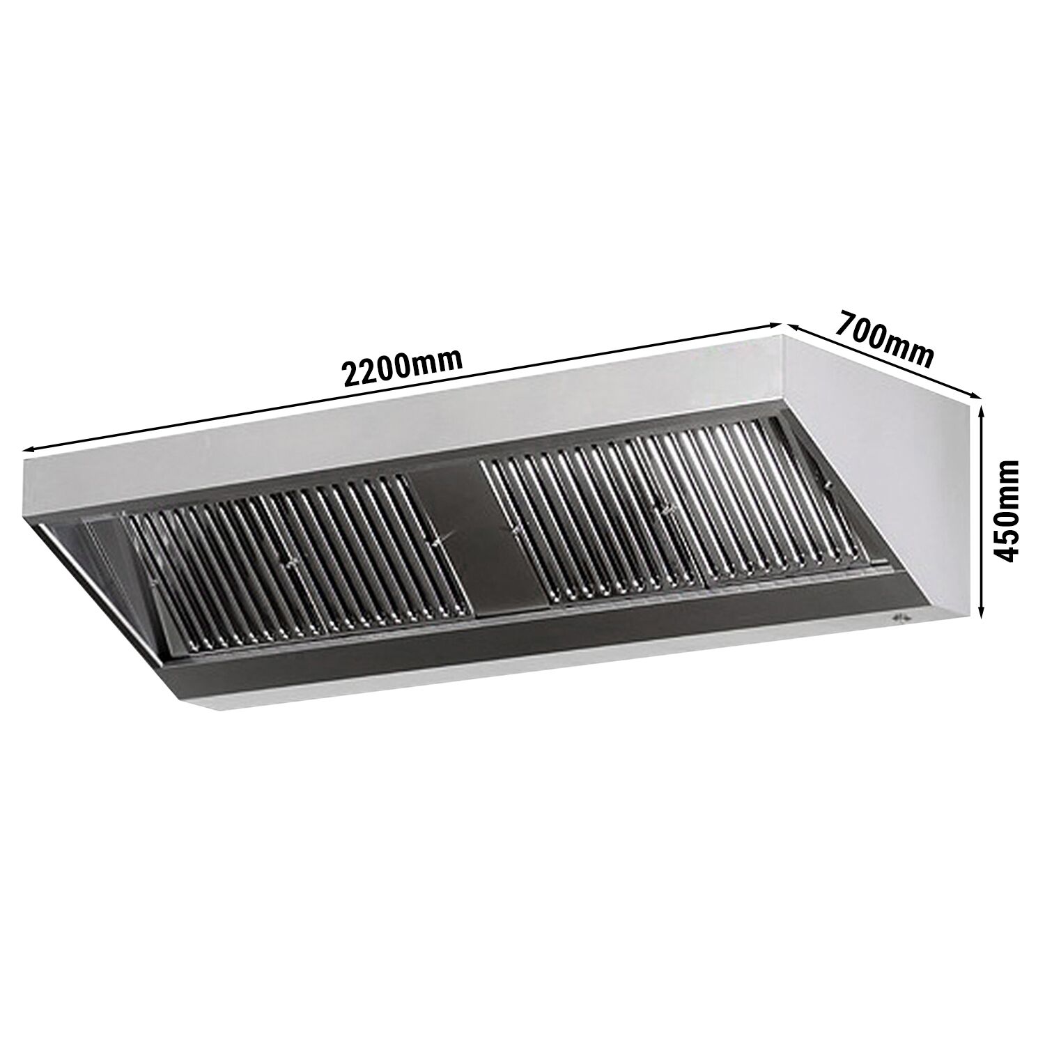 Hotte murale – 2200 mm – avec filtre et éclairage