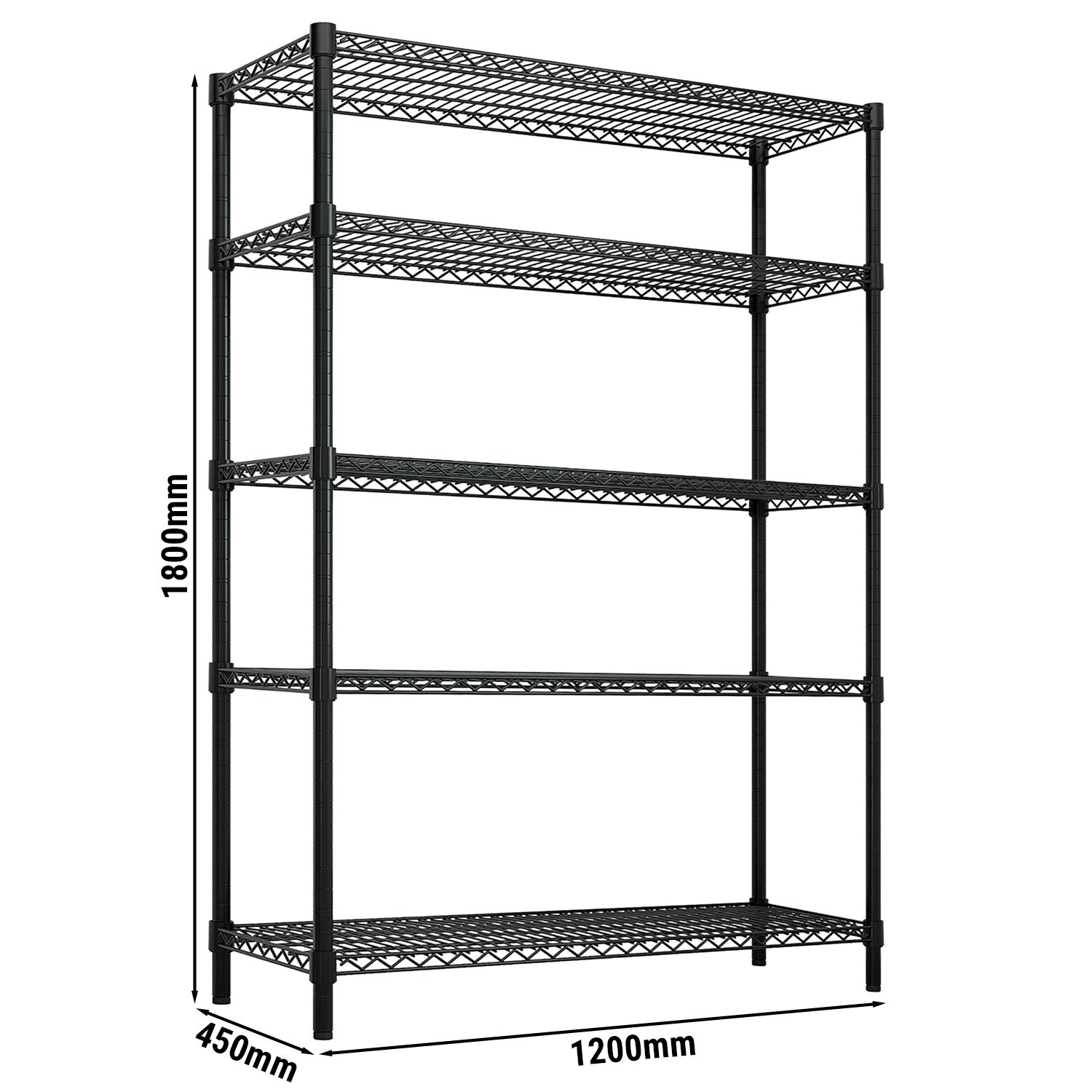 Étagère en acier - 1200 x 450 mm - 5 étagères - Noir