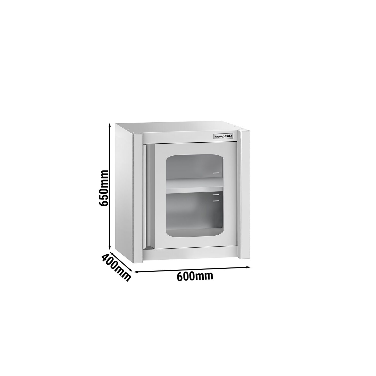 Armoire murale en acier inoxydable - 600x400mm - avec portes battantes vitrées - 650mm de haut