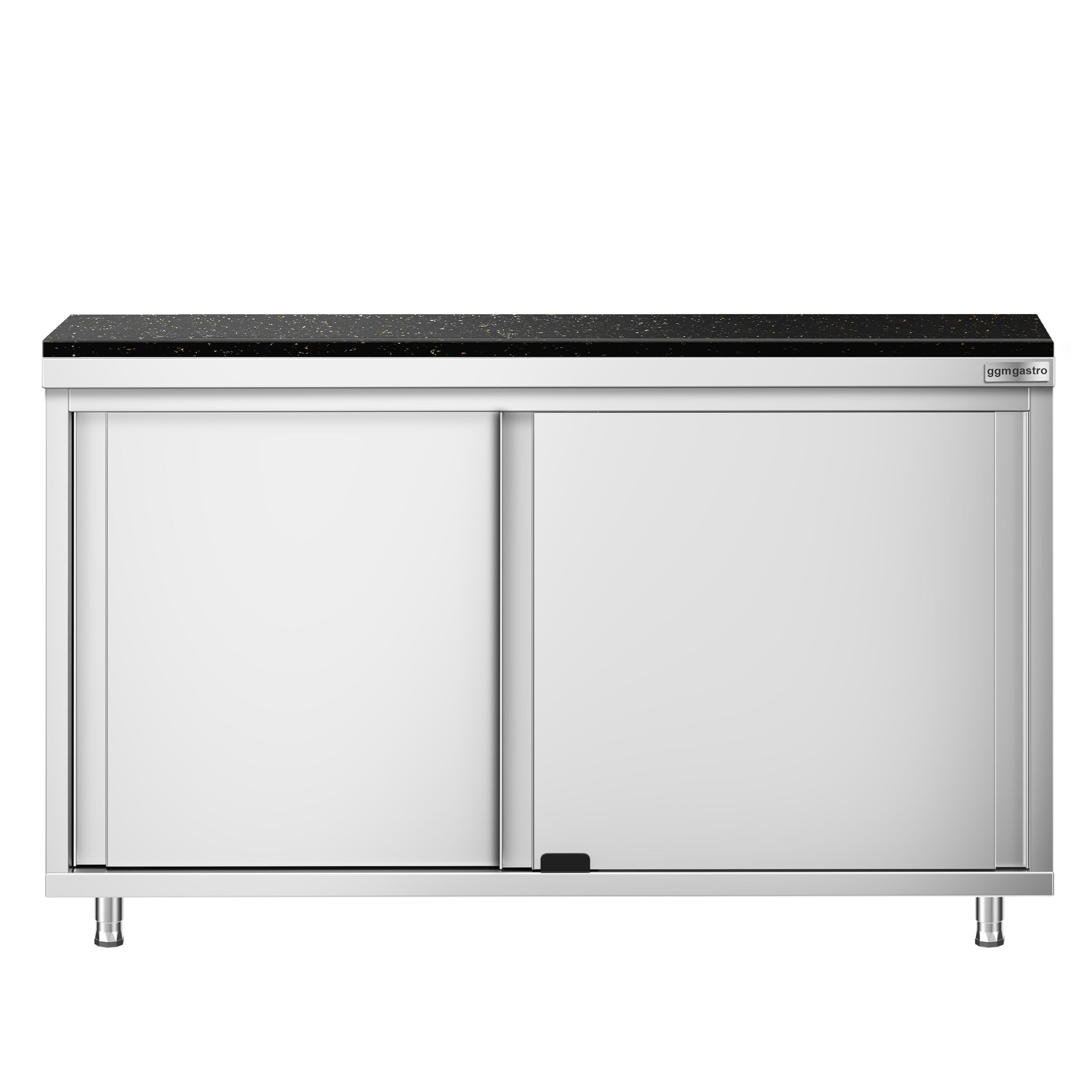 Edelstahl Arbeitsschrank PREMIUM - 1400x600mm - mit Schiebetür - inkl. Granitarbeitsplatte