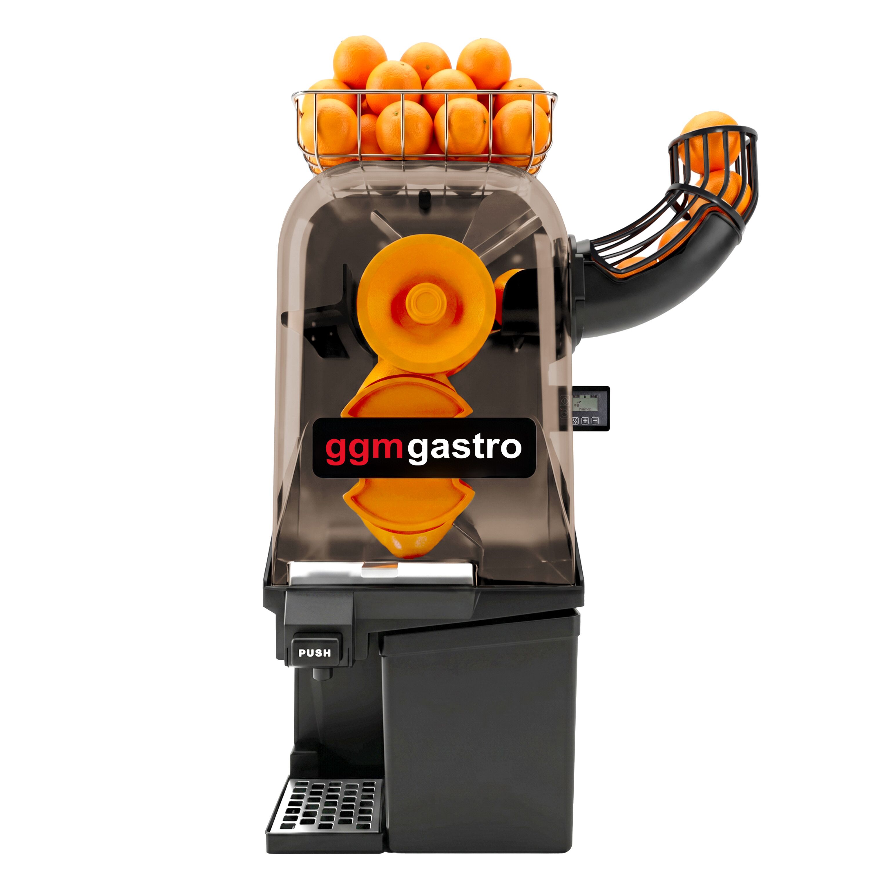 Presse-agrumes automatique professionnel - 550W - 61kg - avec dispositif d’alimentation automatique, nettoyage assisté, compteur numérique - Orange