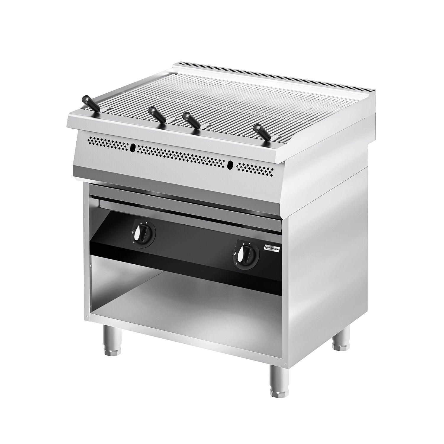 Barbecue à gaz professionnel - 22kW - sur pied - P700mm - 2 grilles de cuisson - grilles de cuisson en fonte