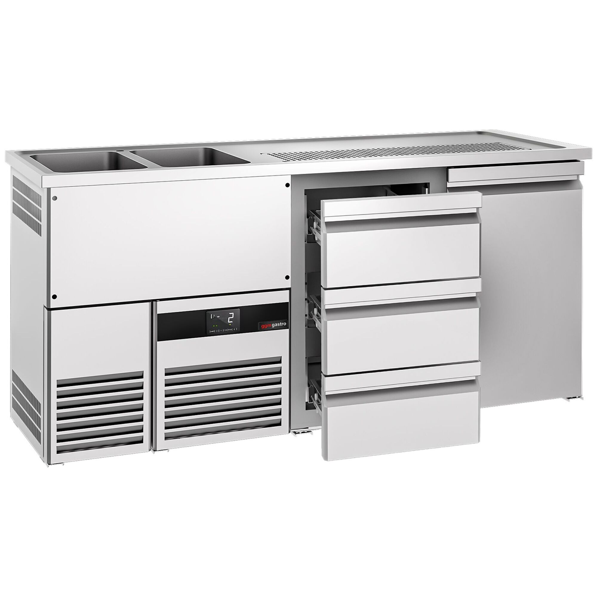 Comptoir de bar réfrigéré PREMIUM - 1950x700mm - 1 porte & 3 tiroirs