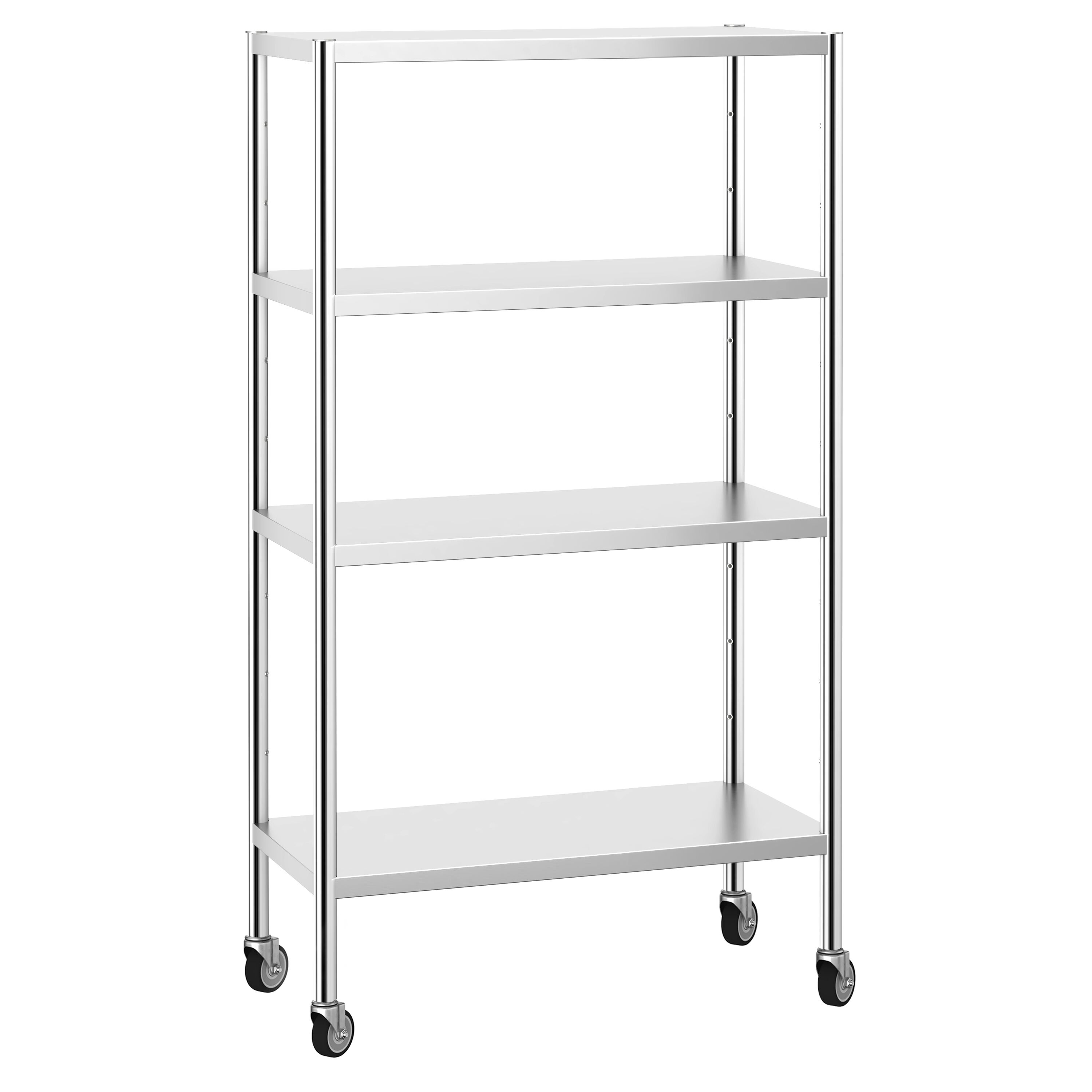 Étagère en inox PREMIUM - 1000 x 500 mm - avec 4 étagères (réglables) - incl. 4 roulettes