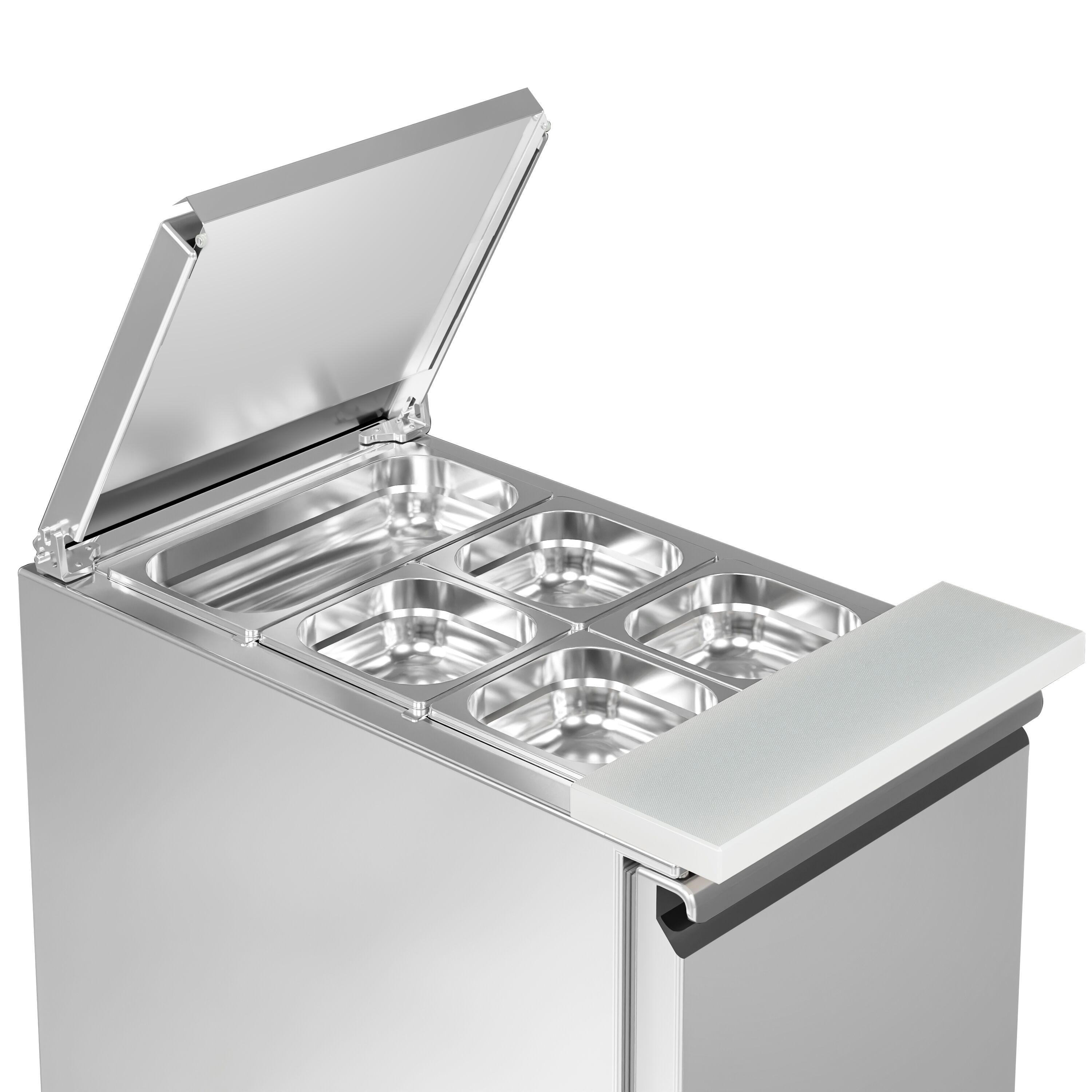 Saladette réfrigérée PREMIUM - 450mm - 102L - 1 porte - avec découpe pour 1x GN 1/1 & Couvercle inox
