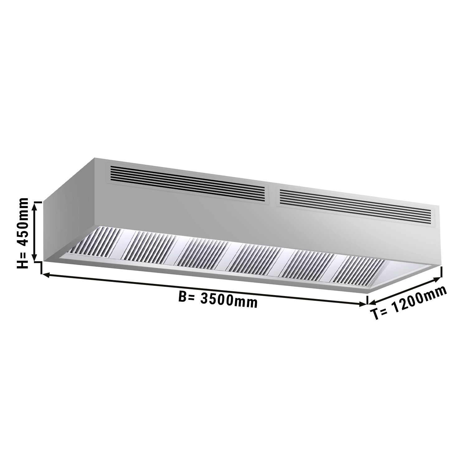 Hotte caisson à induction – 3500 mm – sans moteur – avec filtre