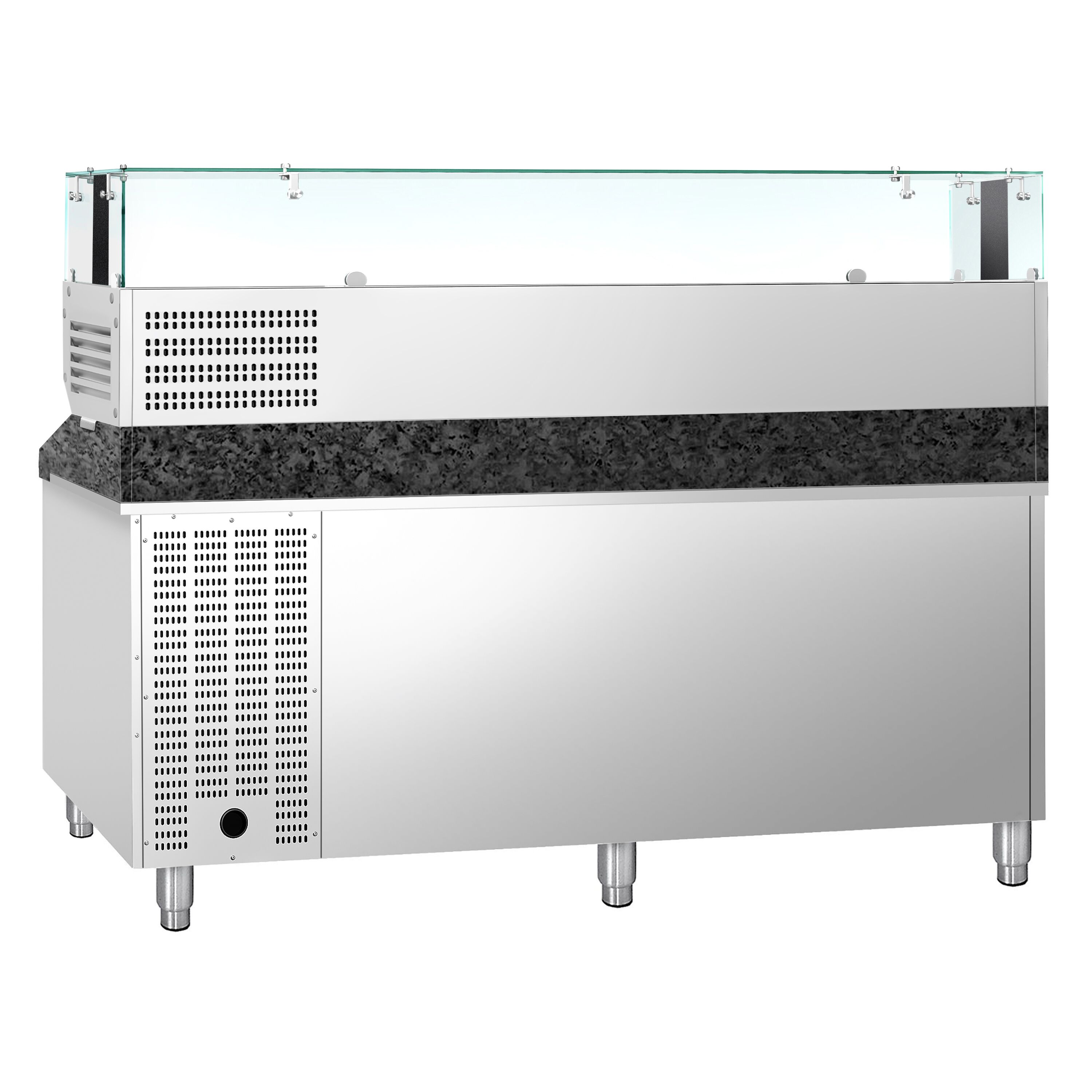 Table réfrigérée à pizza PREMIUM - 2000 x 800 mm - avec 3 portes - incl. vitrine réfrigérée LED - 9 x GN 1/3