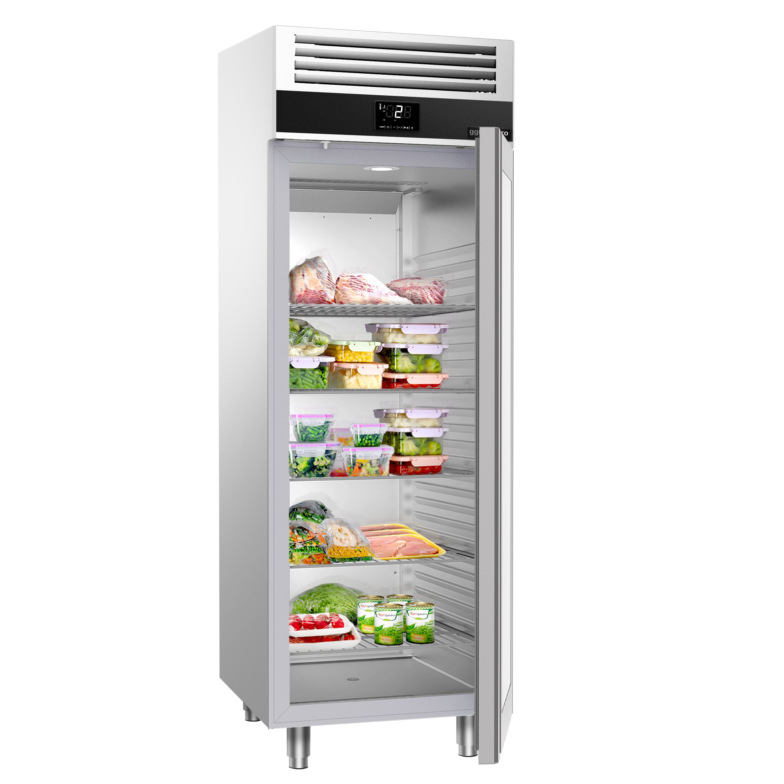 Glass Door Upright Fridge Stainless steel PREMIUM - GN 1/1 - 650L - with 1 glass door