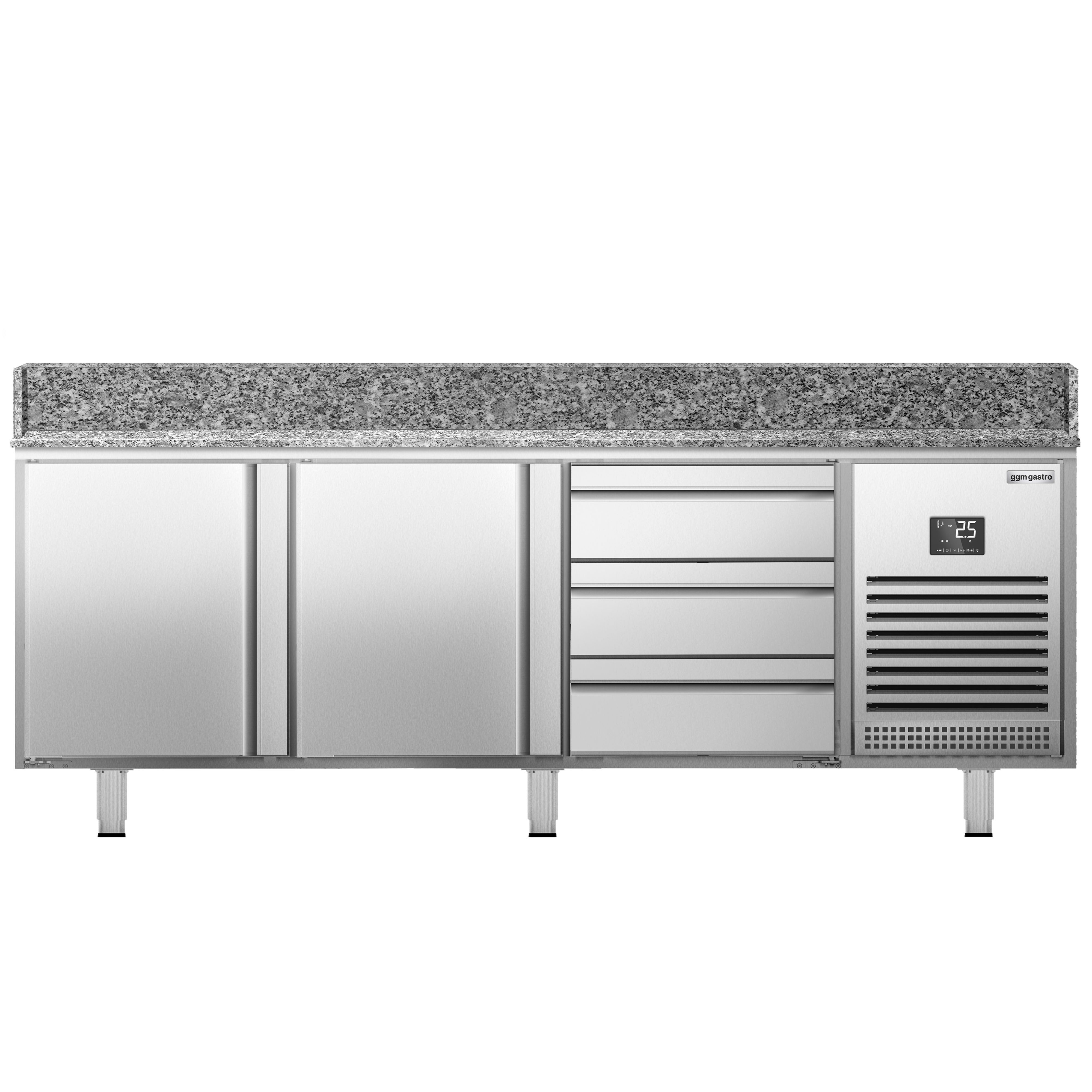 Table réfrigérée à pizza Premium PLUS - 1980 x 700 mm - avec 2 portes et 3 tiroirs