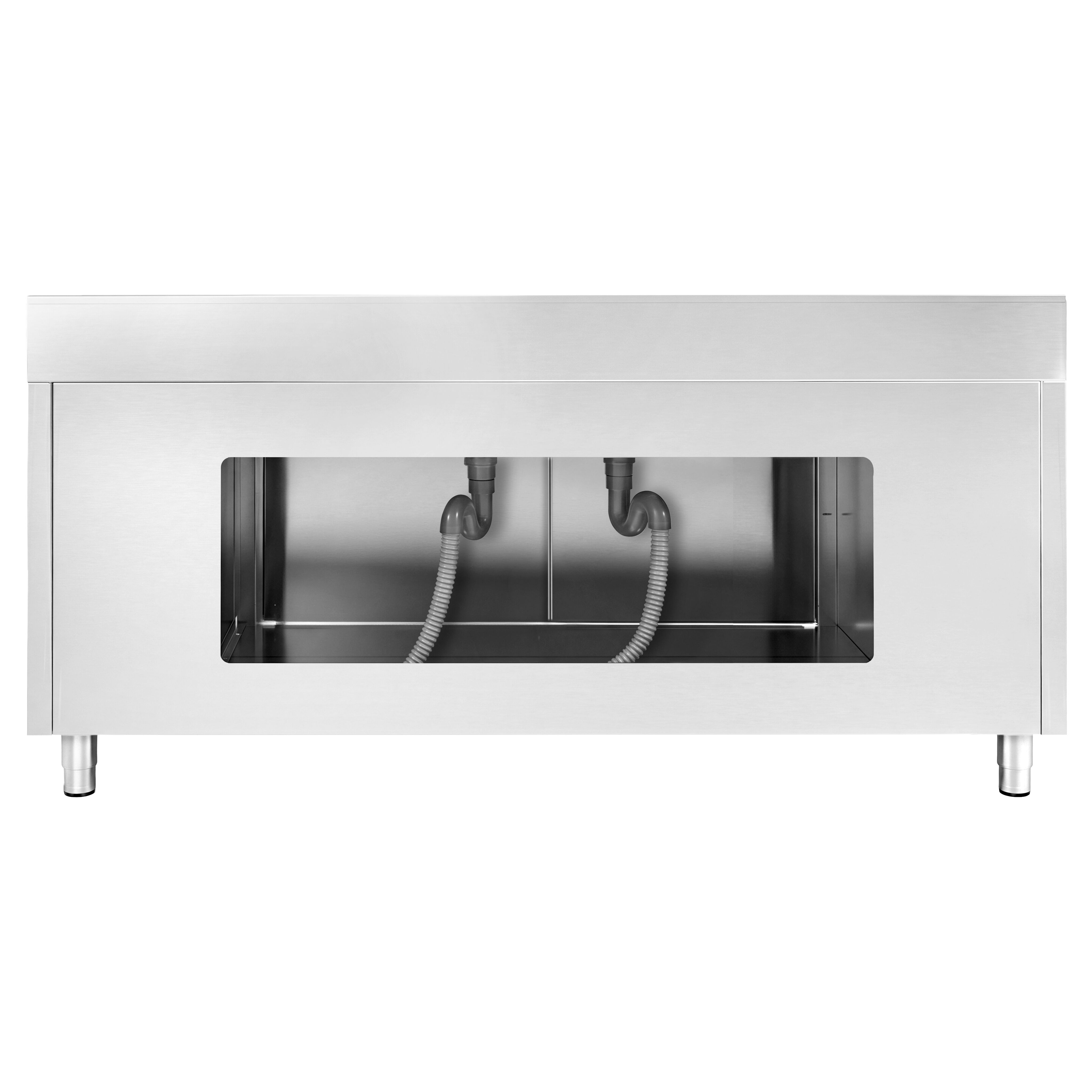 Diskbänk med underskåp PREMIUM - i rostfritt stål - 2000x700 mm - 2 hoar - mitten