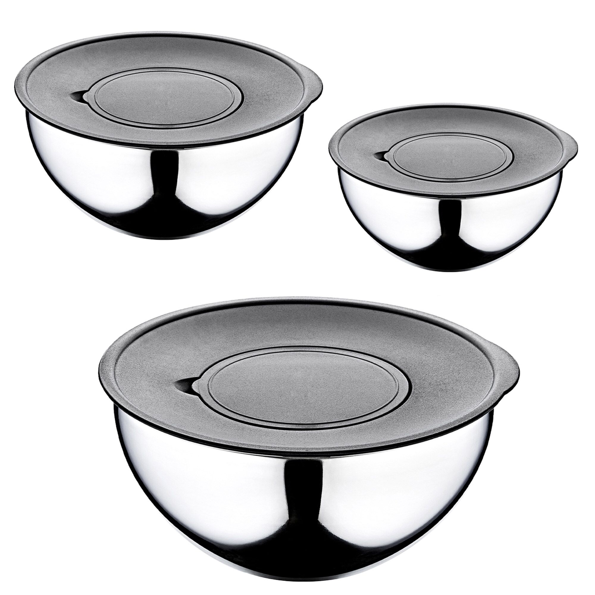 (9 szt.) Miska do mieszania okrągła - 9-elementowy zestaw - Stal nierdzewna - rund - Ø 160, 200, 240mm - 250x250x130mm - z pokrywami i tarkami