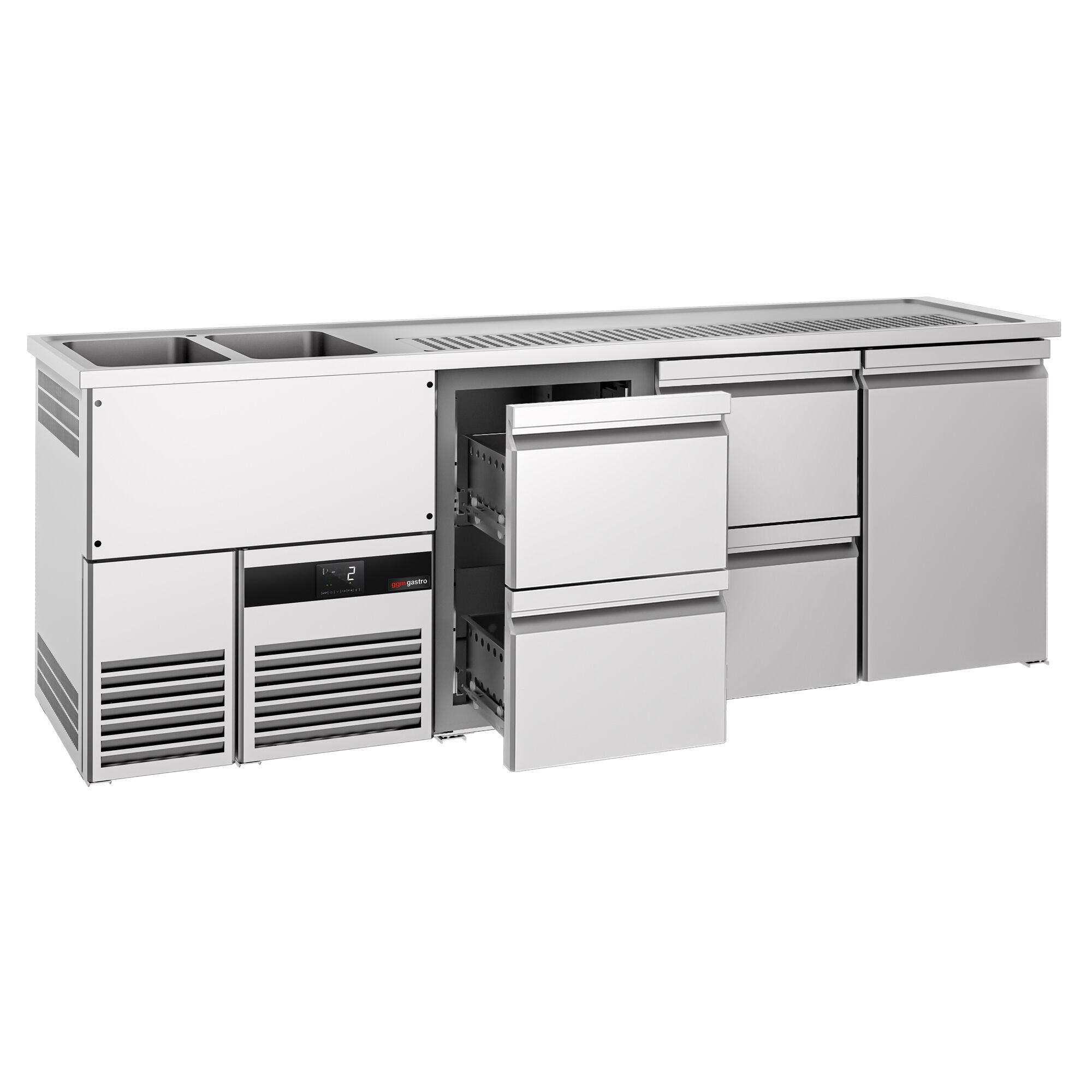 Comptoir de bar réfrigéré PREMIUM - 2500x700mm - 1 porte & 4 tiroirs