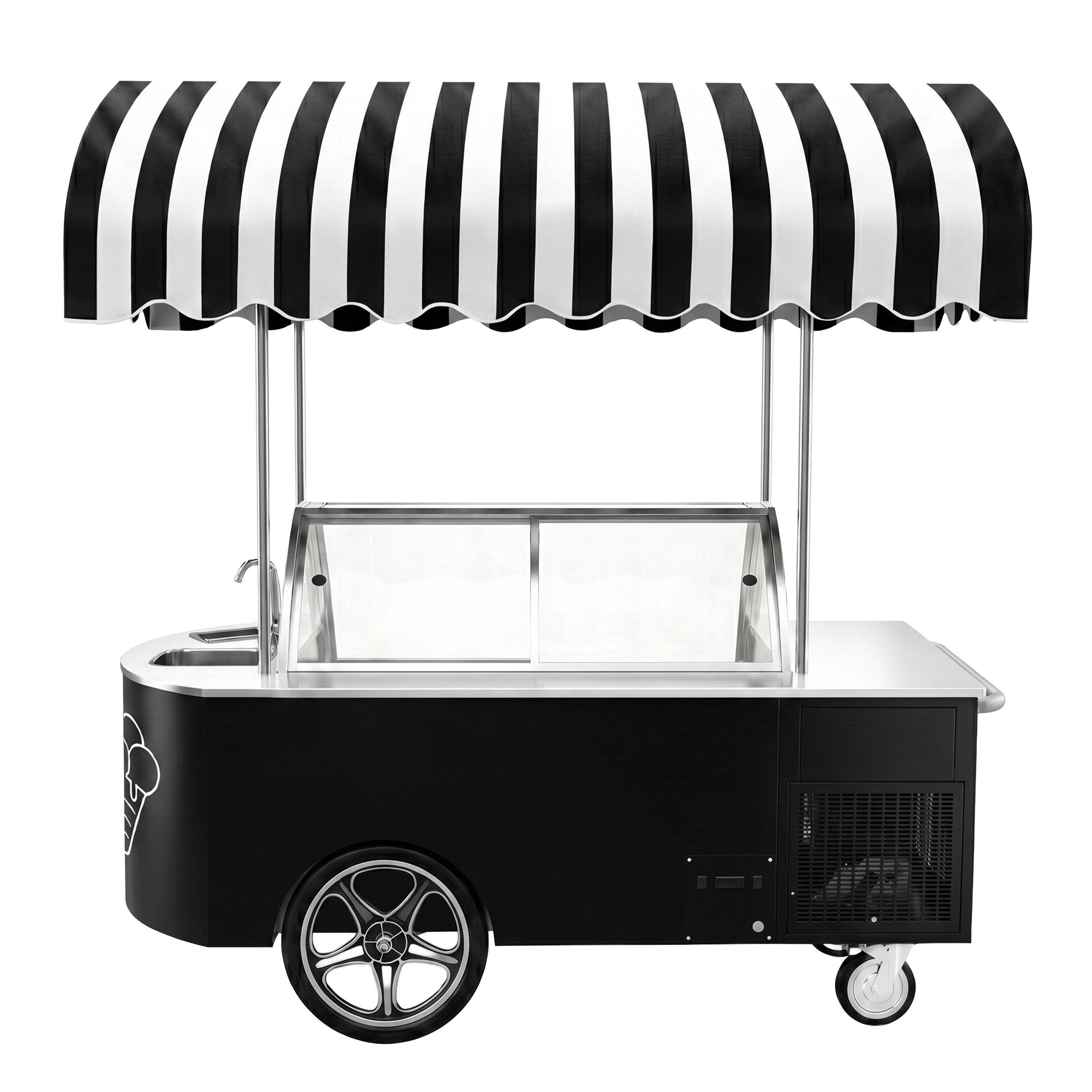 Speiseeiswagen - 2146mm - mit Waschbecken & runder Eistheke - für 9x 5 Liter Eisbehälter