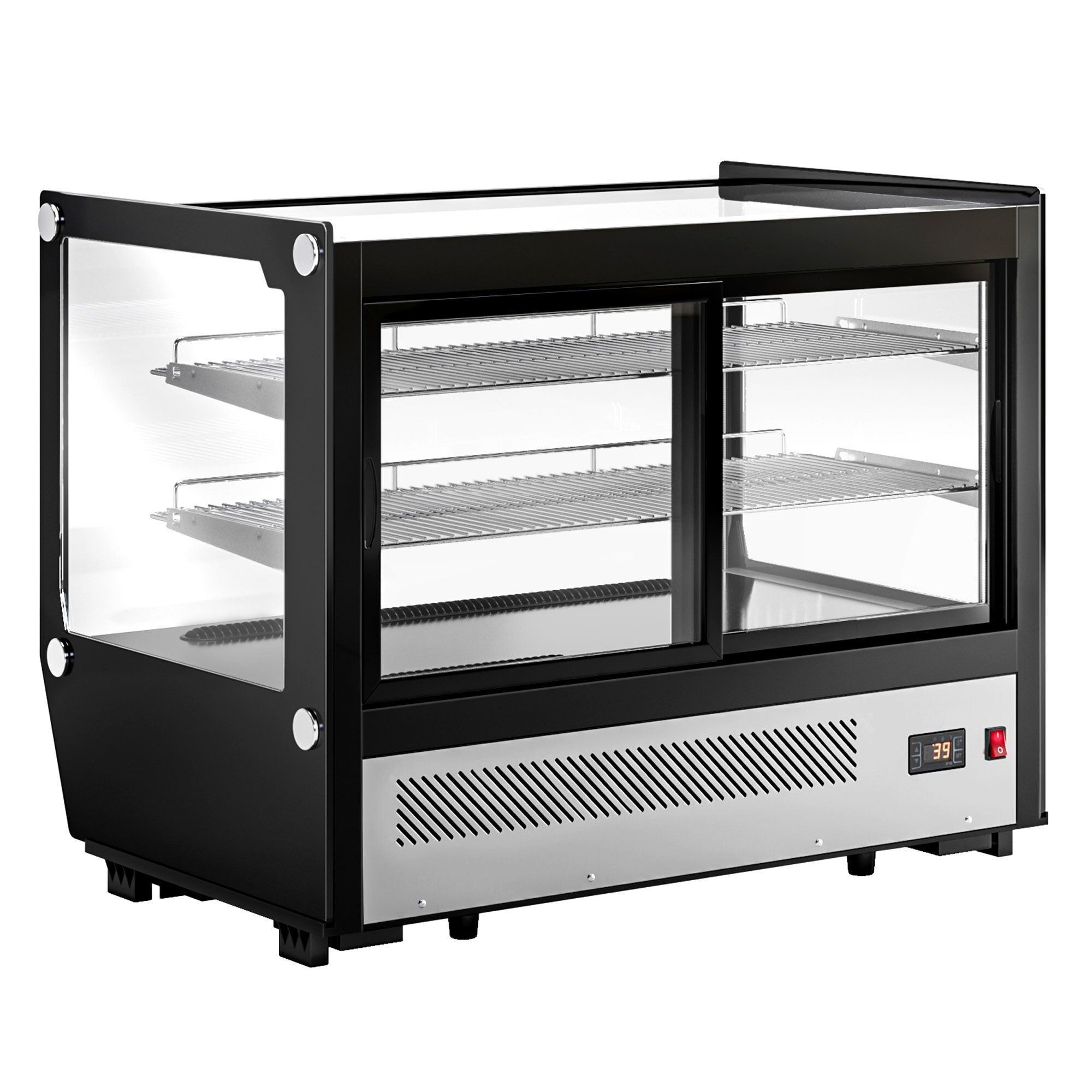 Vitrine réfrigérée de table - 160L - 880mm - Double vitrage - avec 2 étagères en verre - portes coulissantes vitrées arrière - pour pâtisseries