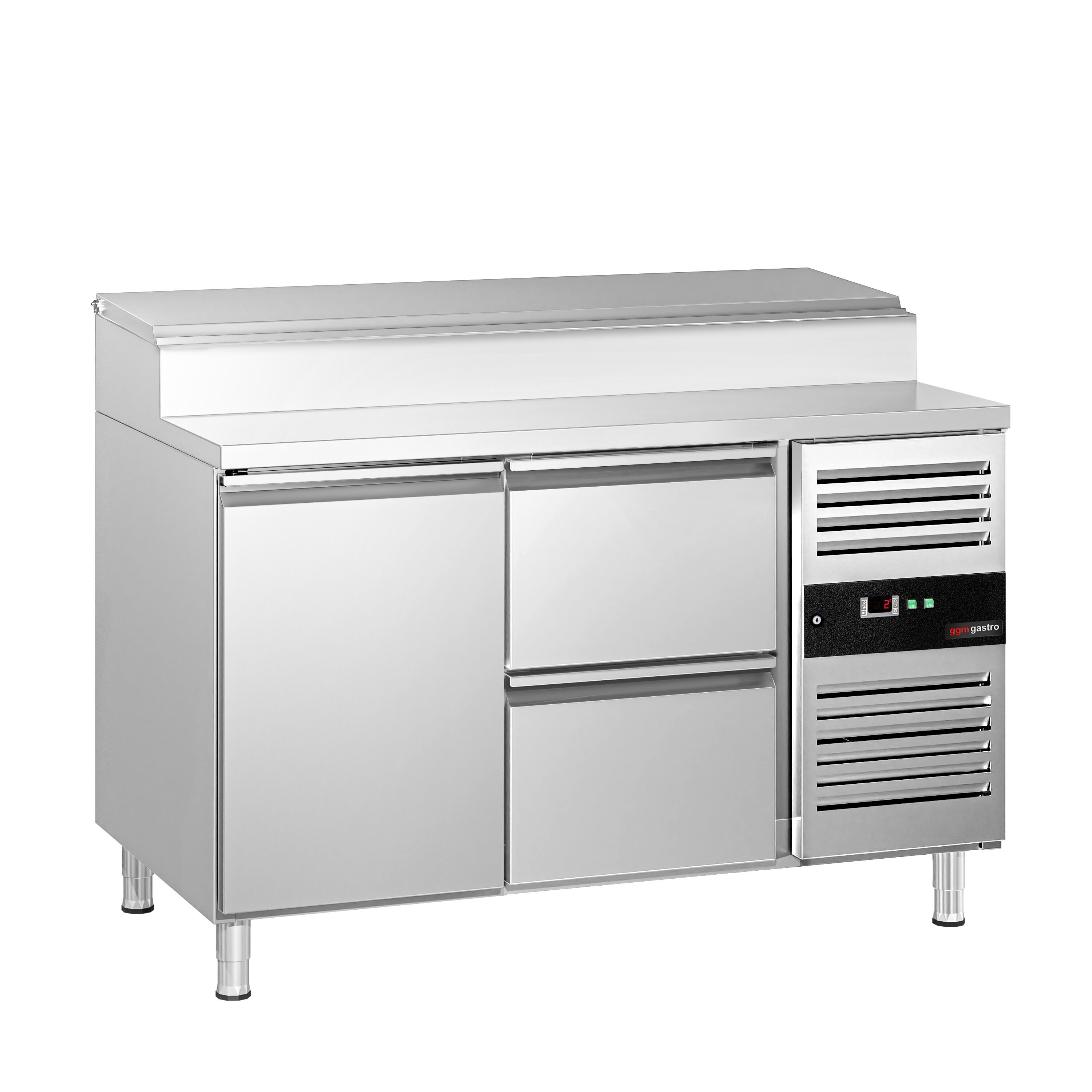 Table de préparation PREMIUM – 1360 mm – 1 porte & 2 tiroirs – pour 7 bacs GN 1/3