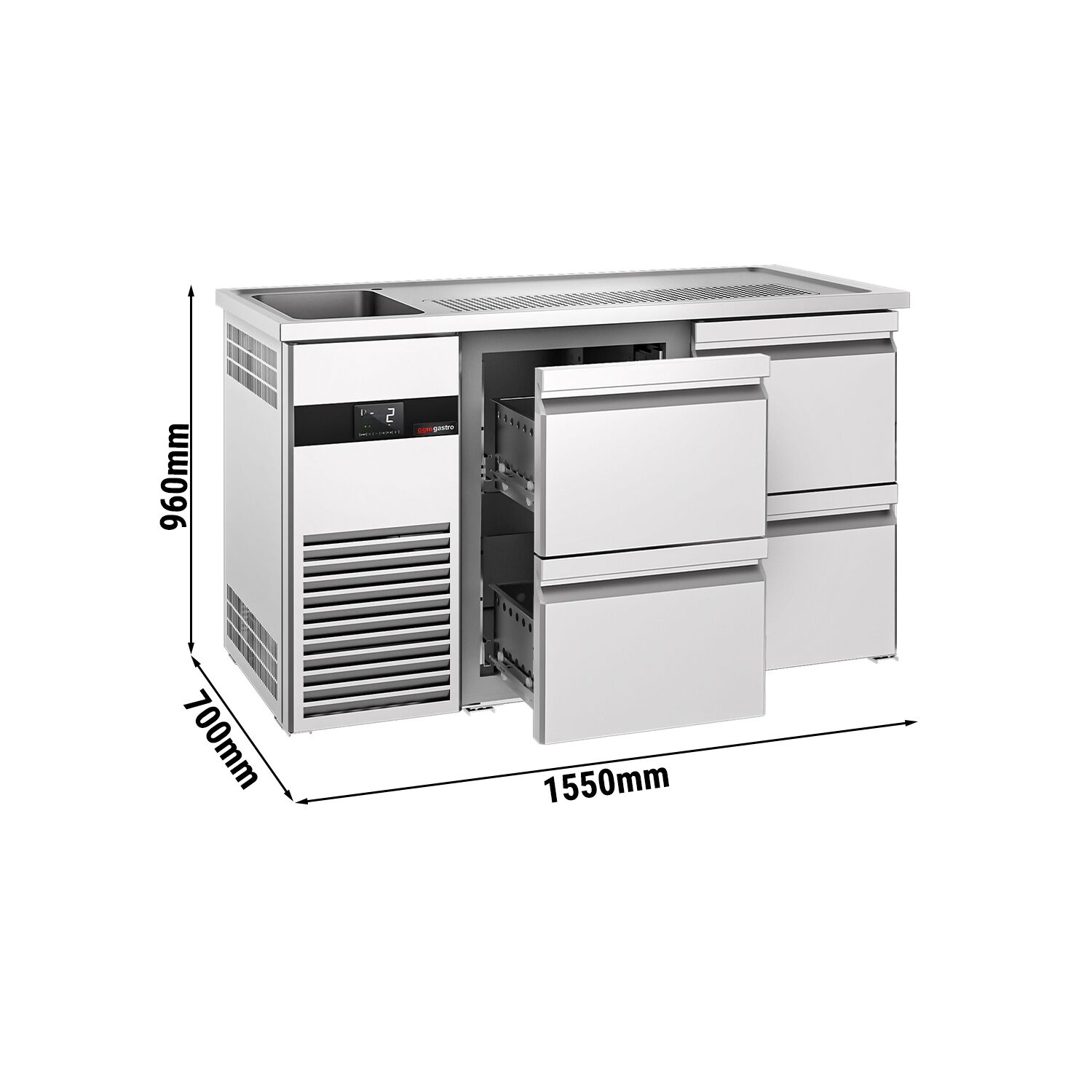 Comptoir de bar réfrigéré PREMIUM - 1550x700mm - 4 tiroirs         
