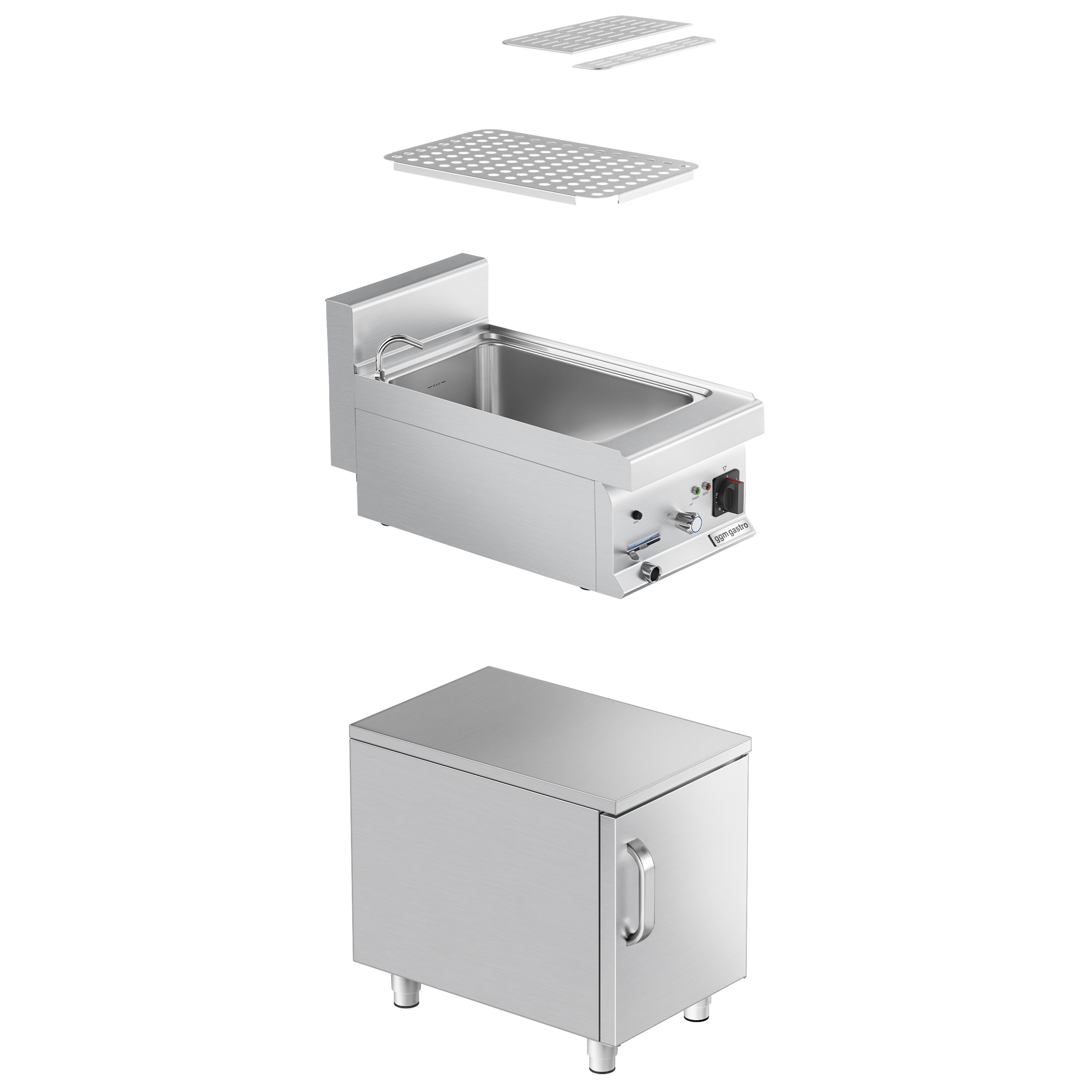 Cuiseur à pâtes électrique avec robinet – 18 L – 4,5 kW – incl. soubassement avec 1 porte