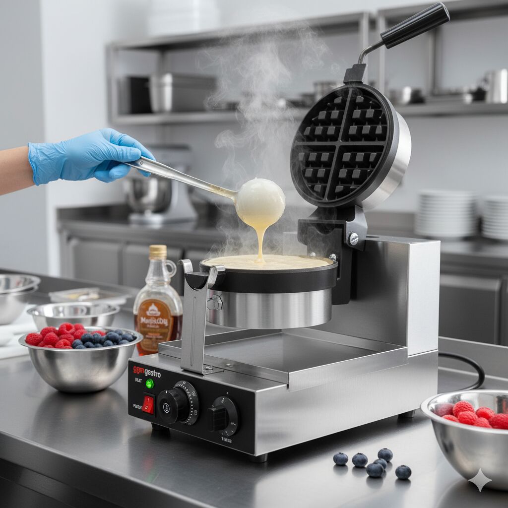 Gaufrier – simple – manuel – 1,3 kW – Forme : rond – avec surface de cuisson rotative à 180°