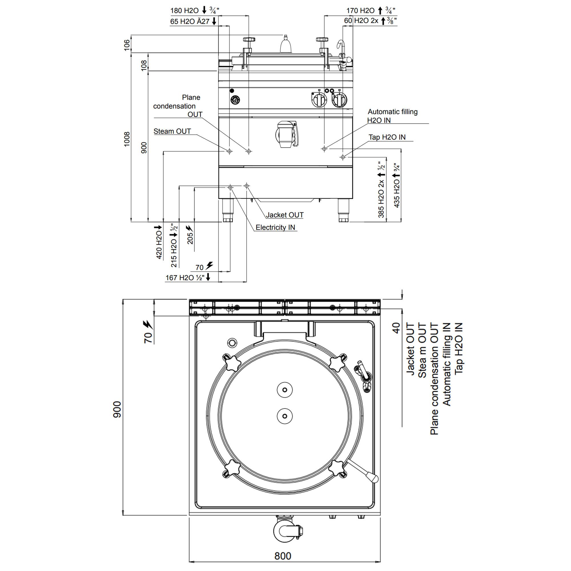 Electric Pressure Boiling Pan - 100L - 16kW - Indirect Heating - with Water Connection