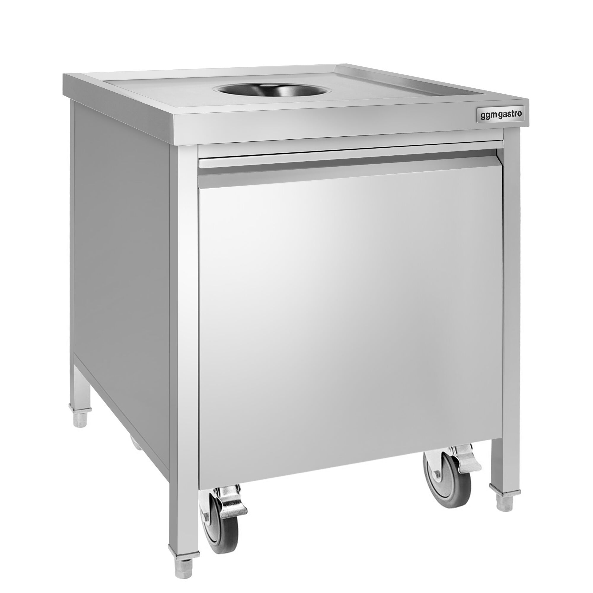 Poubelle - Carénée, à roulettes - 50L - 700x870x700mm - avec bac intérieur amovible, ouverture d’insertion, fermeture souple - tiroir frontal - Acier inoxydable