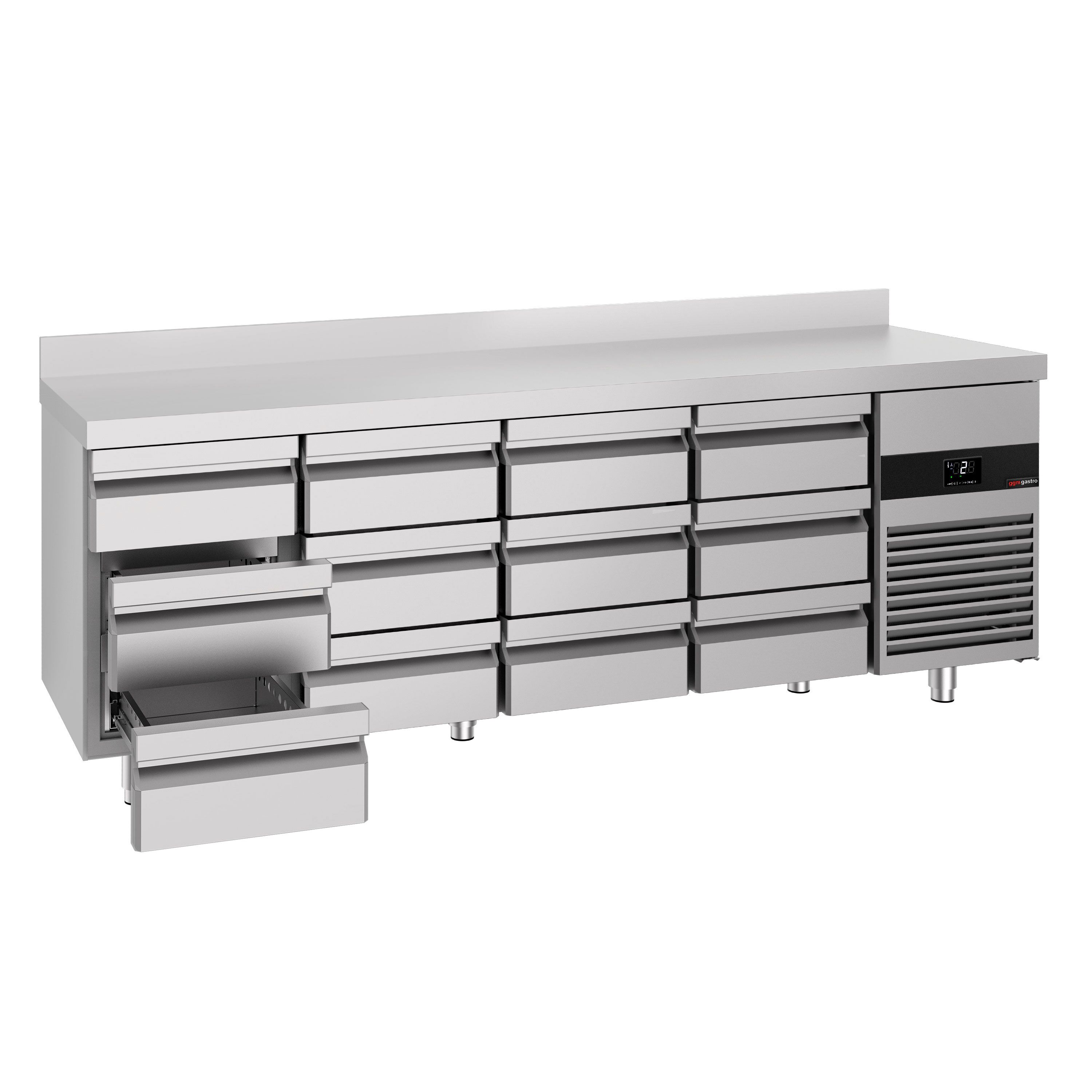Table réfrigérée PREMIUM - 2330x700 mm - 12 tiroirs - avec dosseret