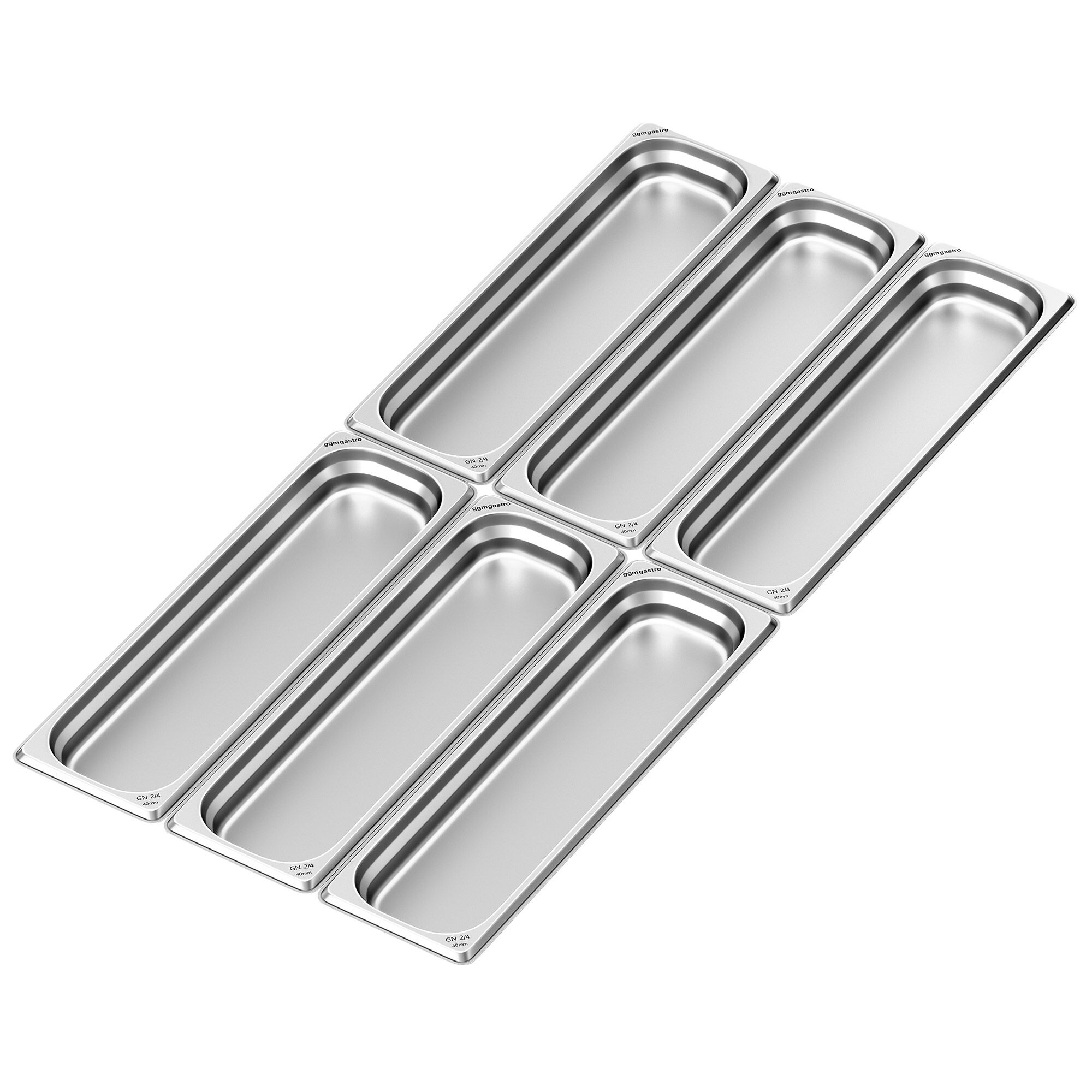 (6 pièces) Récipients en acier inoxydable GN 2/4 - Hauteur : 40mm