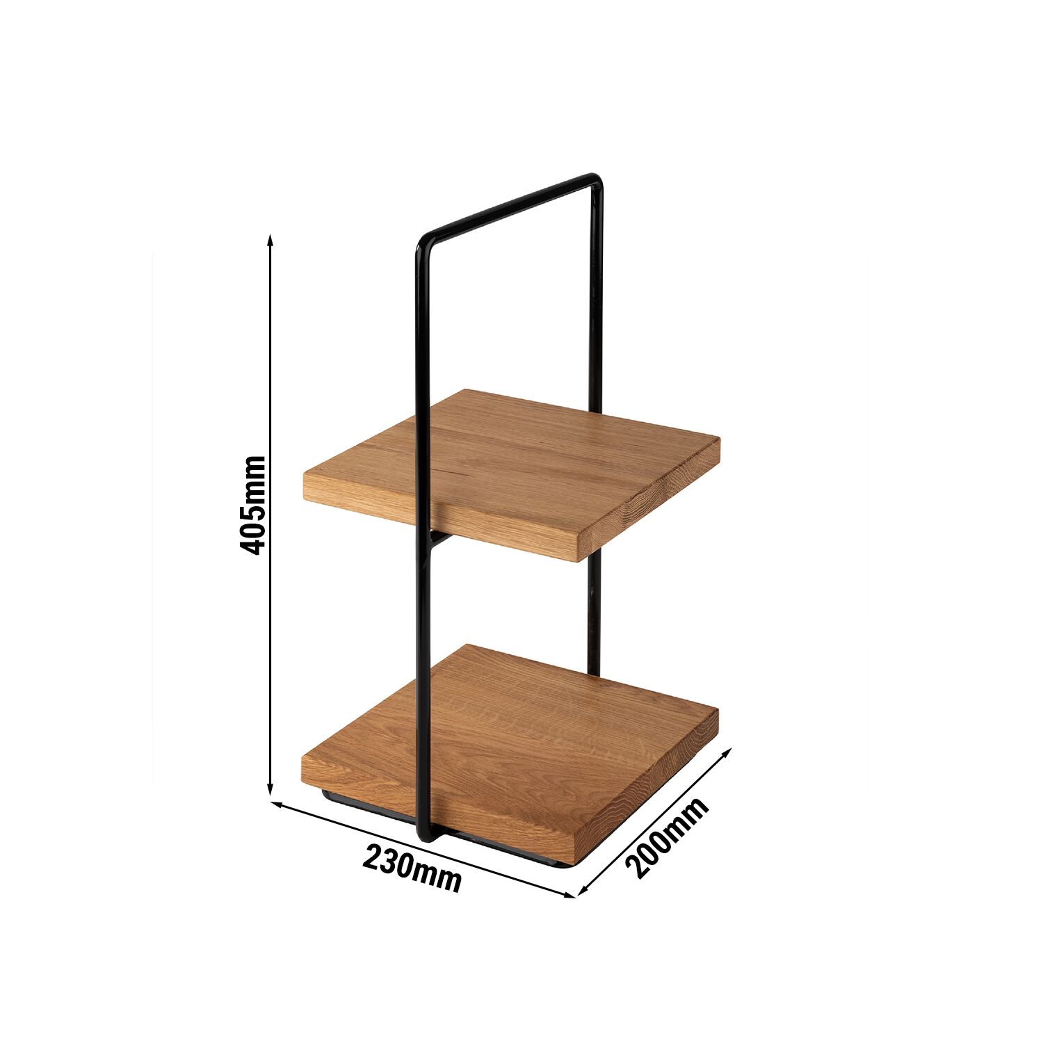 Présentoir buffet - 2 niveaux - PERFECTO SMALL - Rectangulaire - Structure en métal - Plateaux en chêne/bois