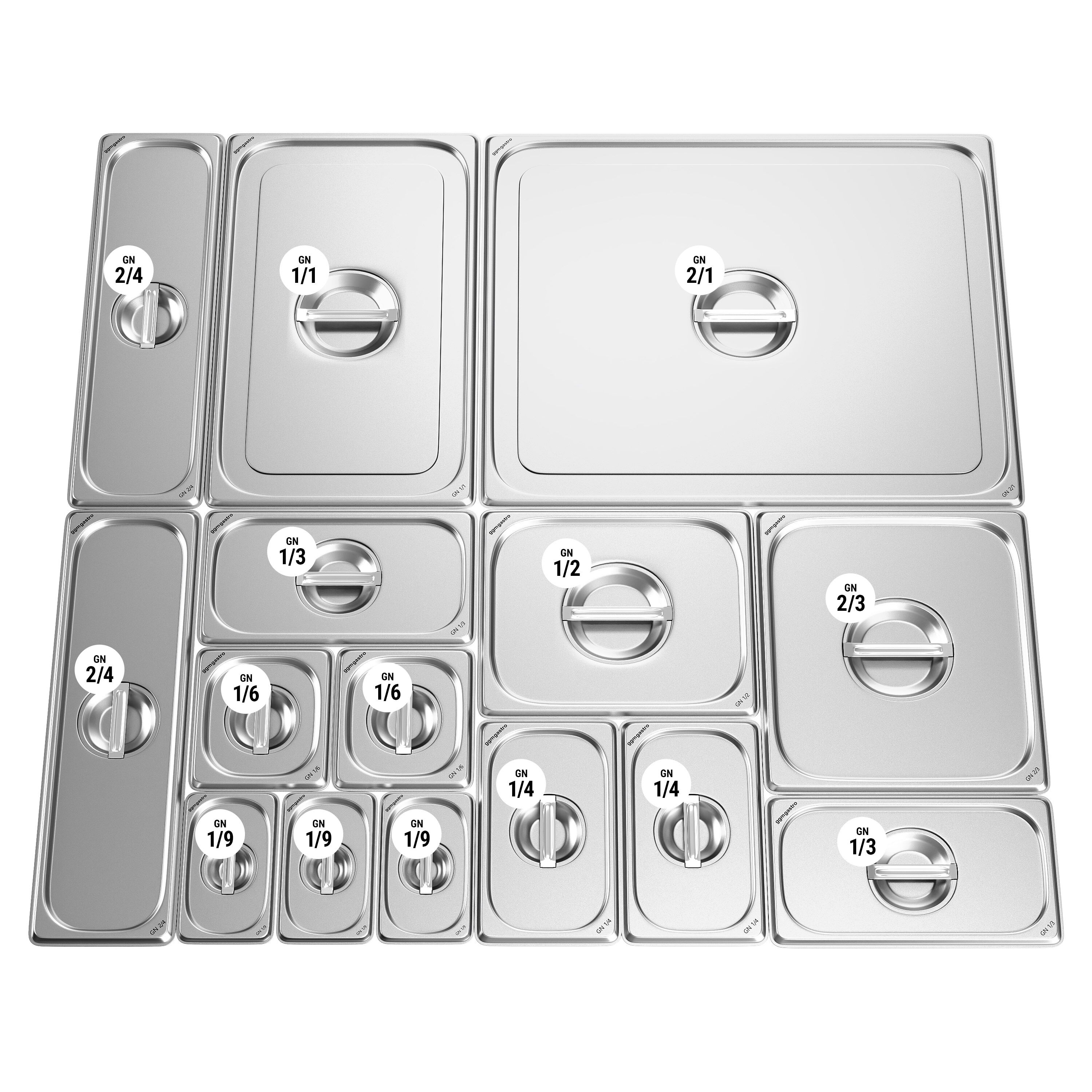 (6 pcs) Couvercle inox GN 1/3 - avec encoche - 325x176x27mm - Hauteur: 27mm
